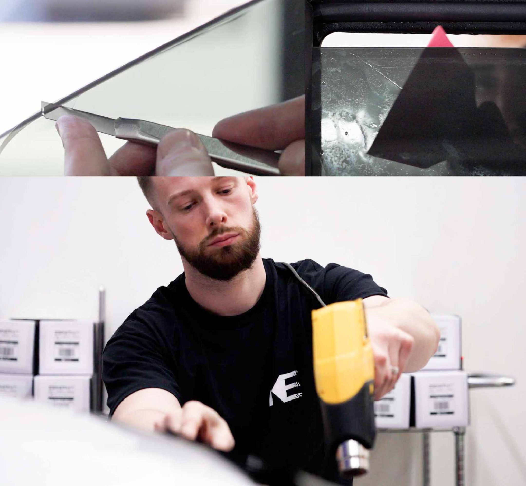 Expert Technician Installing Ceramic Window Tint to Tesla in Alabama