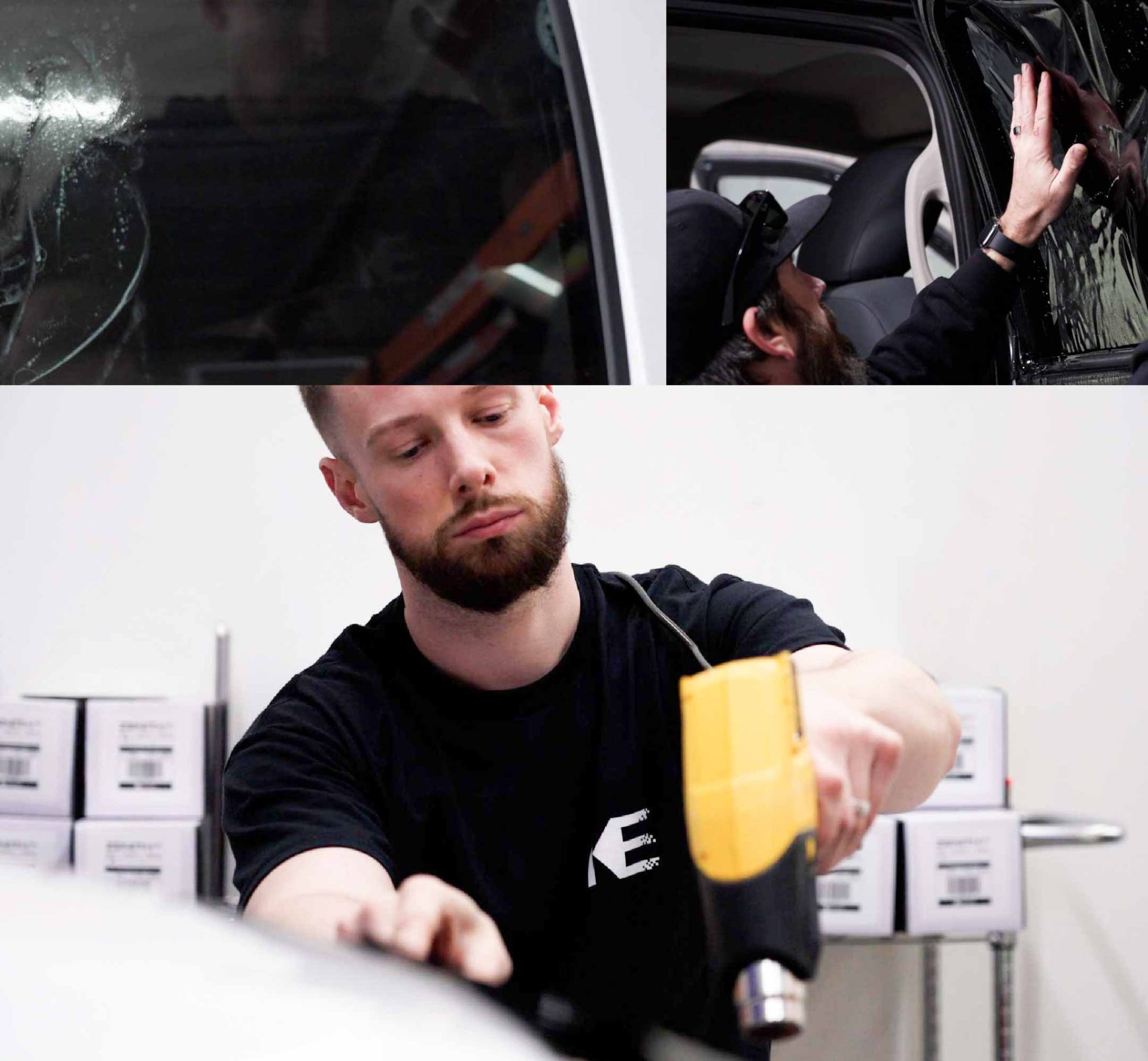 Expert Technician Installing Advanced Window Tint to Tesla in Florida
