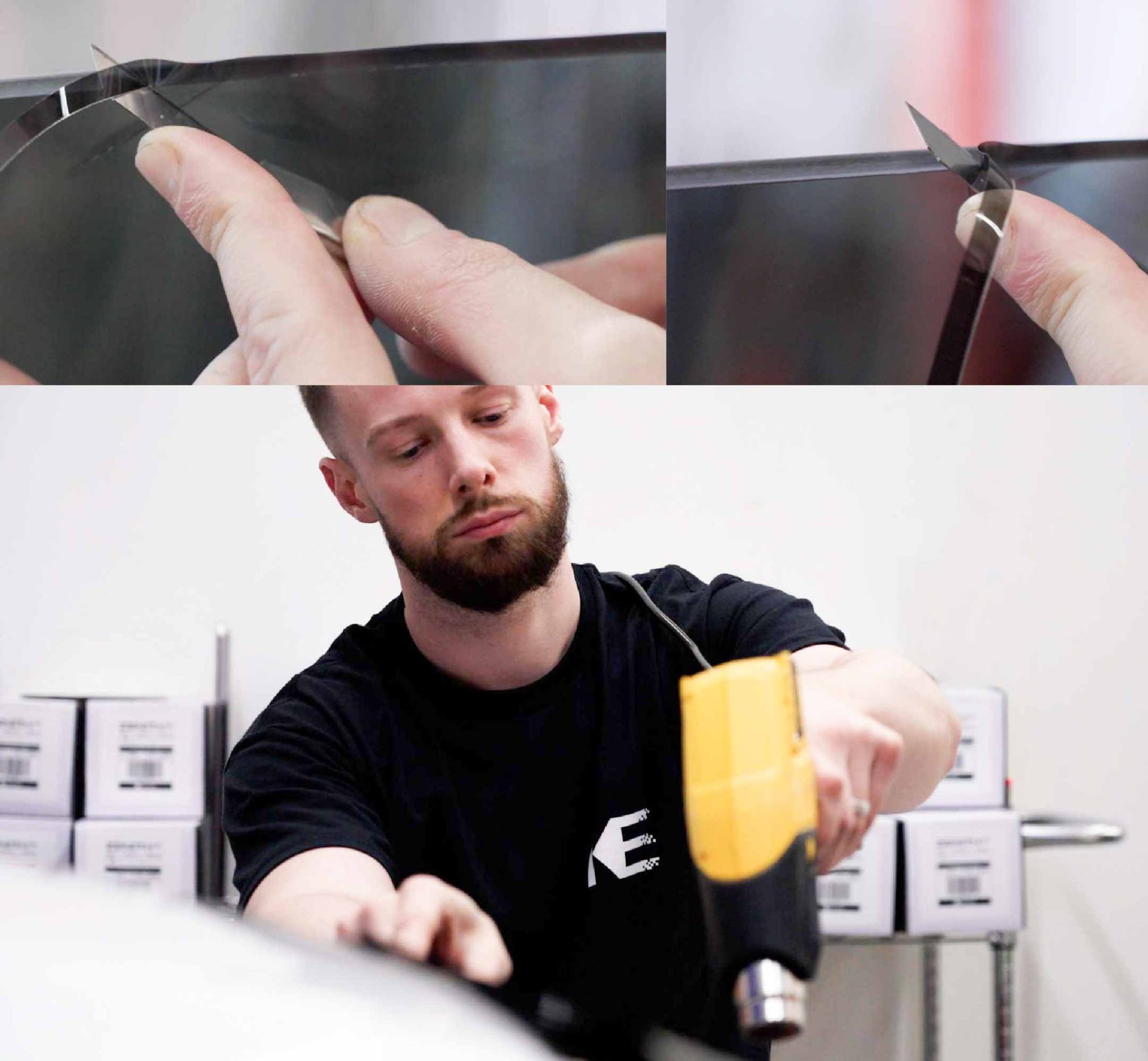 Expert Technician Installing High-tech Window Tint to Tesla in Maryland