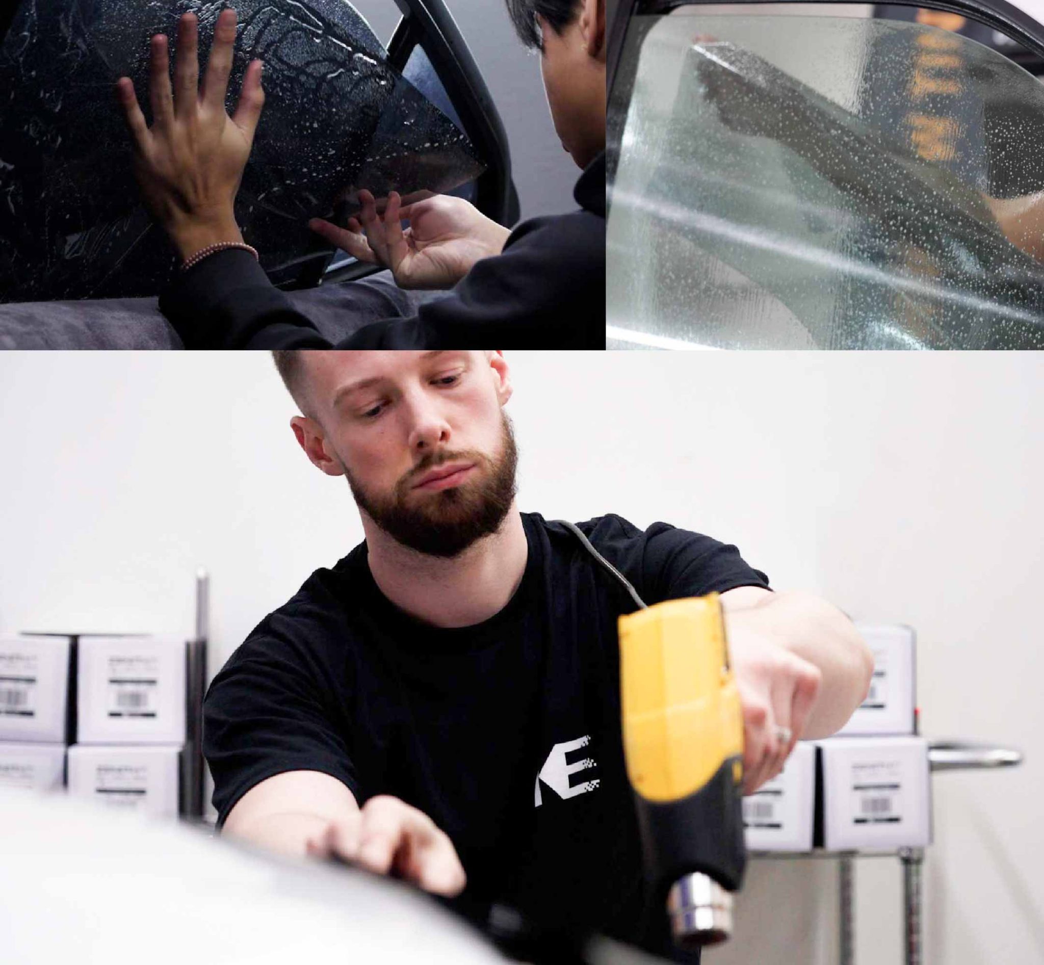 Expert Technician Applying Advanced Window Tint to Tesla in Mississippi