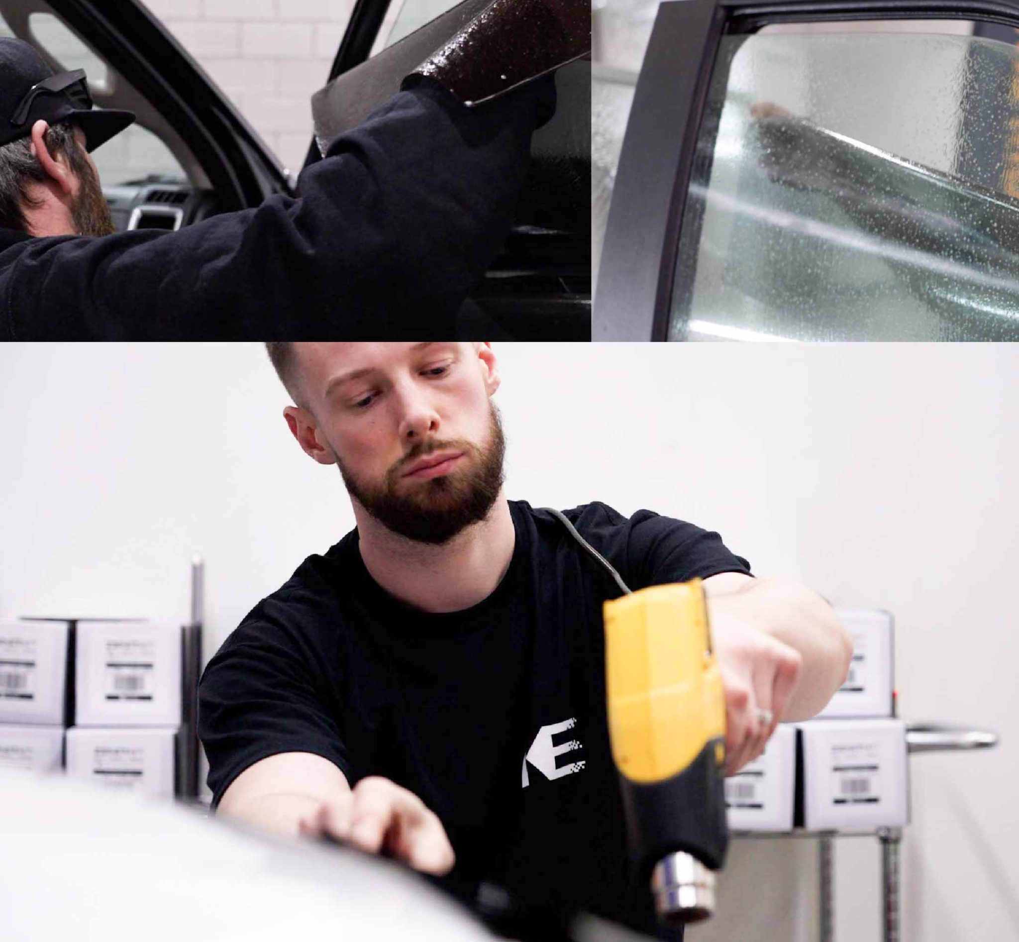 Expert Technician Fitting Ceramic Window Tint to Tesla in Rhode Island