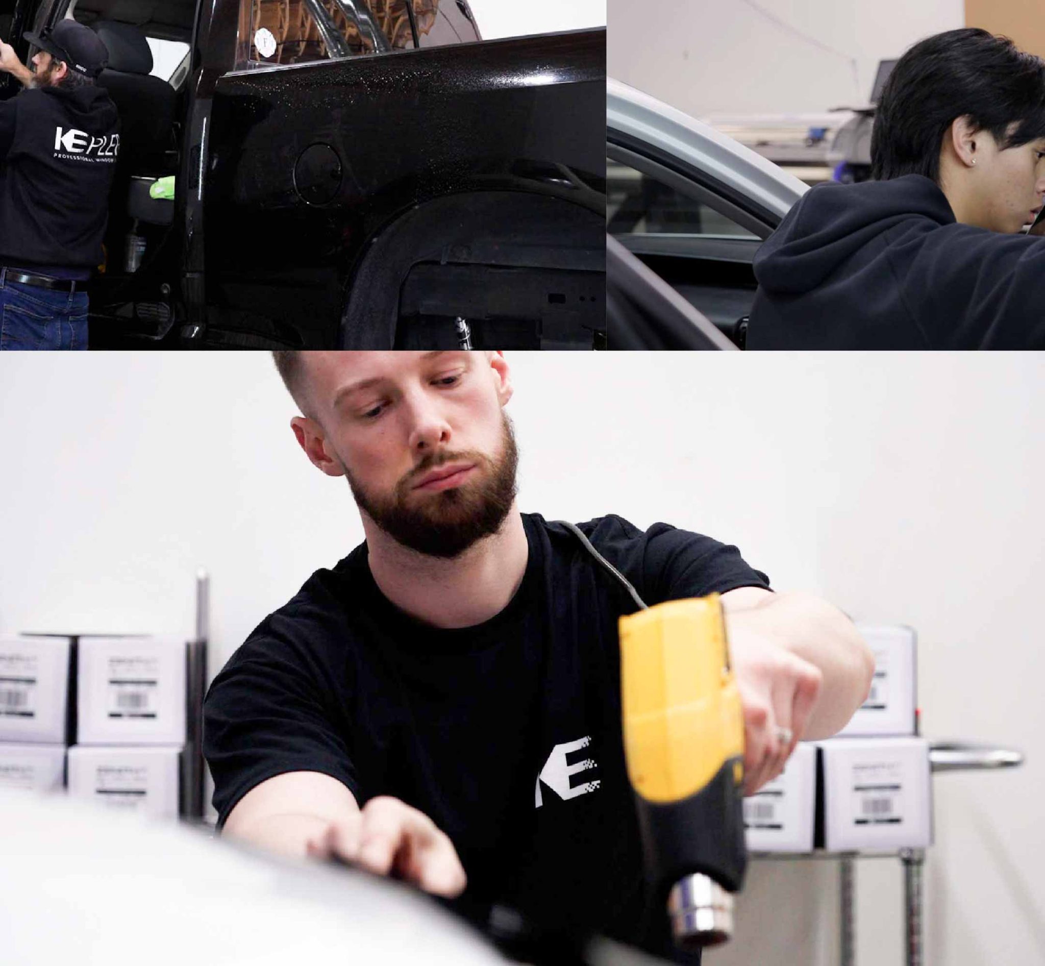 Expert Technician Applying High-tech Window Tint to Tesla in Tennessee