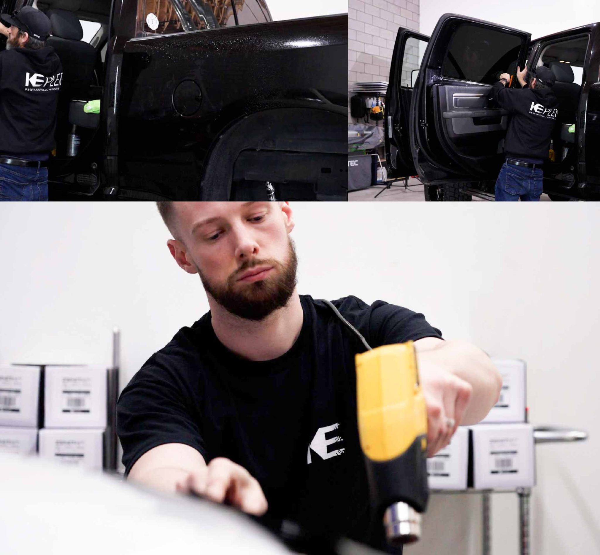 Kepler Technician Fitting Advanced Window Tint to Tesla in Texas