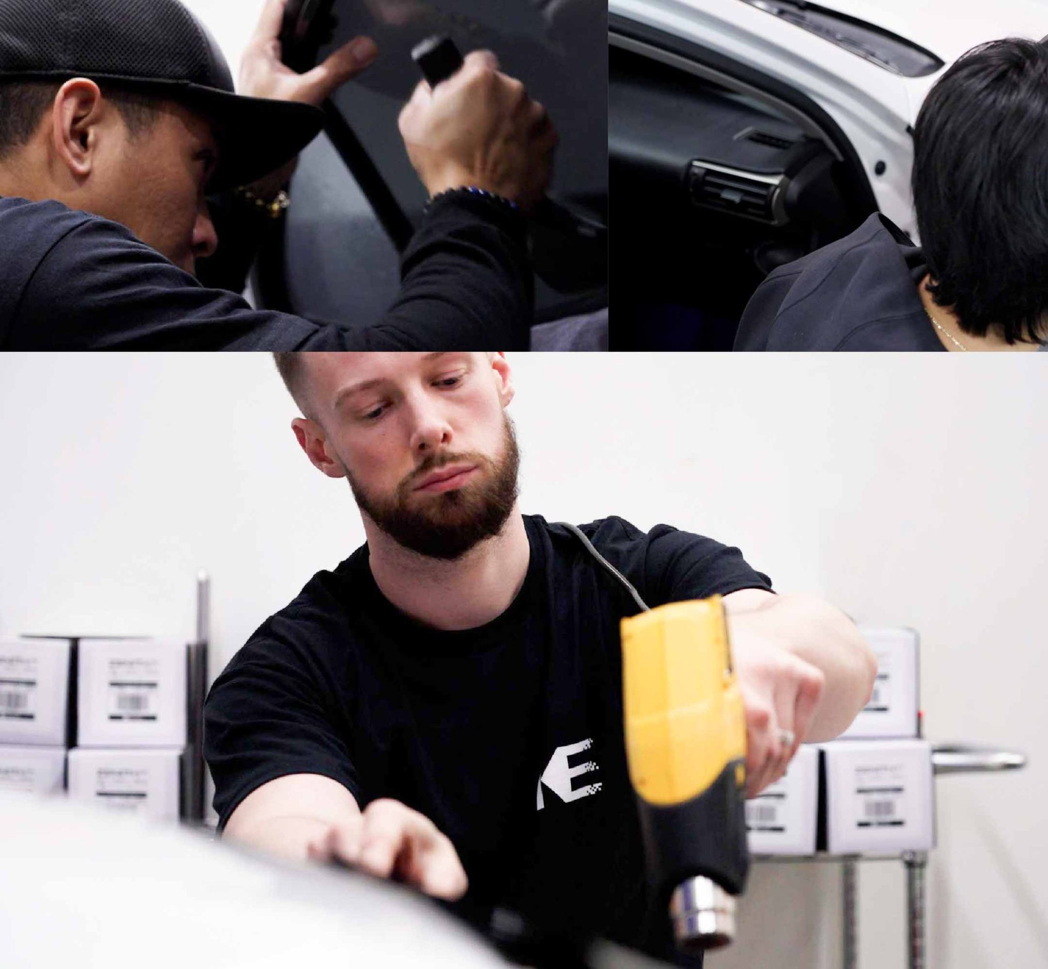 Expert Technician Installing Advanced Window Tint to Tesla in Virginia