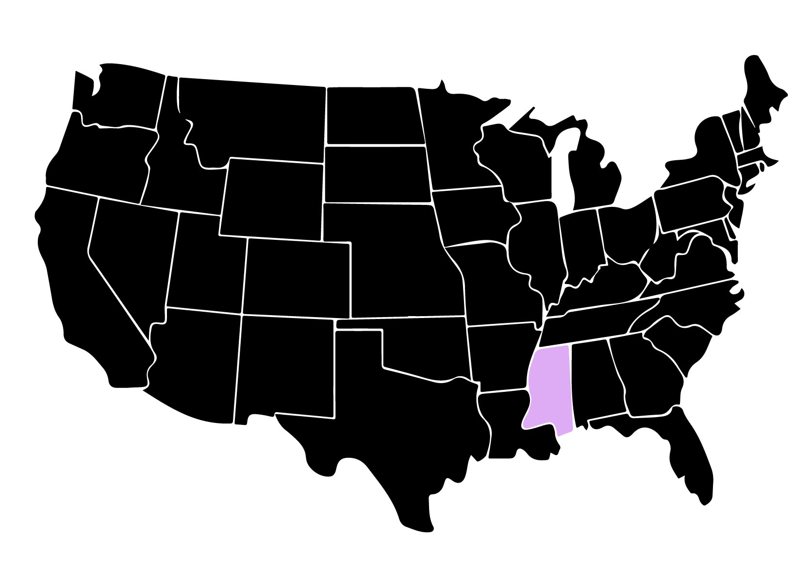 Map Showing Location of Kepler Window Tinters in Mississippi with Purple Area on the State