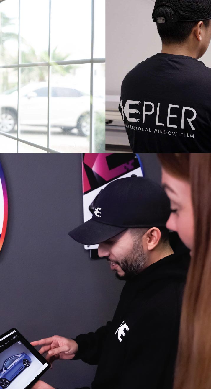 Kepler Dealer Showing Window Film Options to Customer in North Grafton, Massachusetts