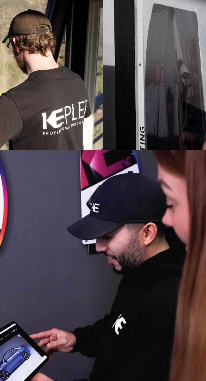 Kepler Dealer Showing Window Film Options to Customer in Johnston, Rhode Island