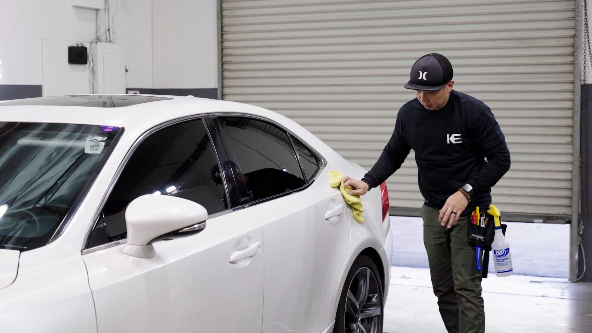 Professional Automotive Window Tinting being cleaned after tinting in Hyattsville