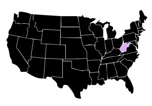 Map Showing Location of Kepler Window Tinters in Wheeling, West Virginia with Purple Area on the State