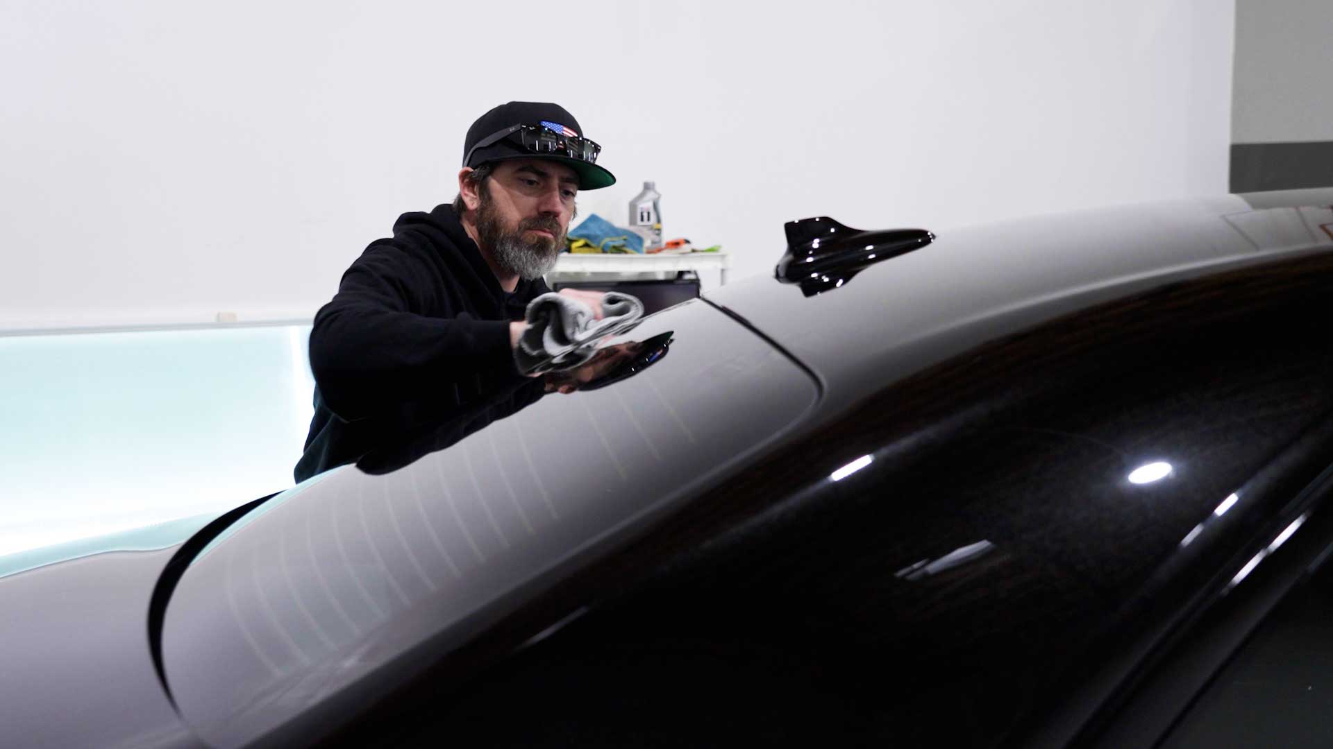 Professional Car Window Tinting being cleaned after tinting in Carrollton
