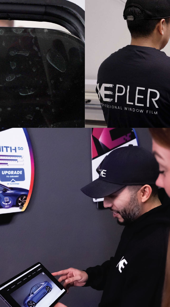 Kepler Dealer Showing Car Window Film Options to Customer in Longmeadow, Massachusetts