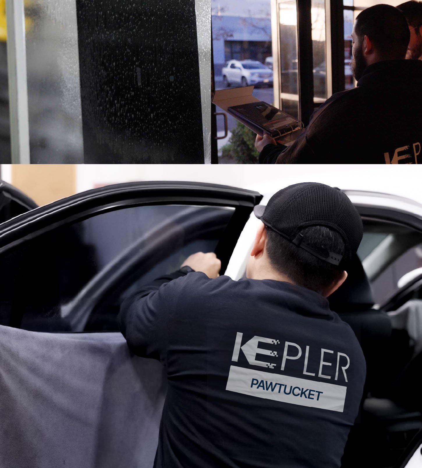 Automotive Window Tinting Expert Applying Film in Pawtucket, Rhode Island