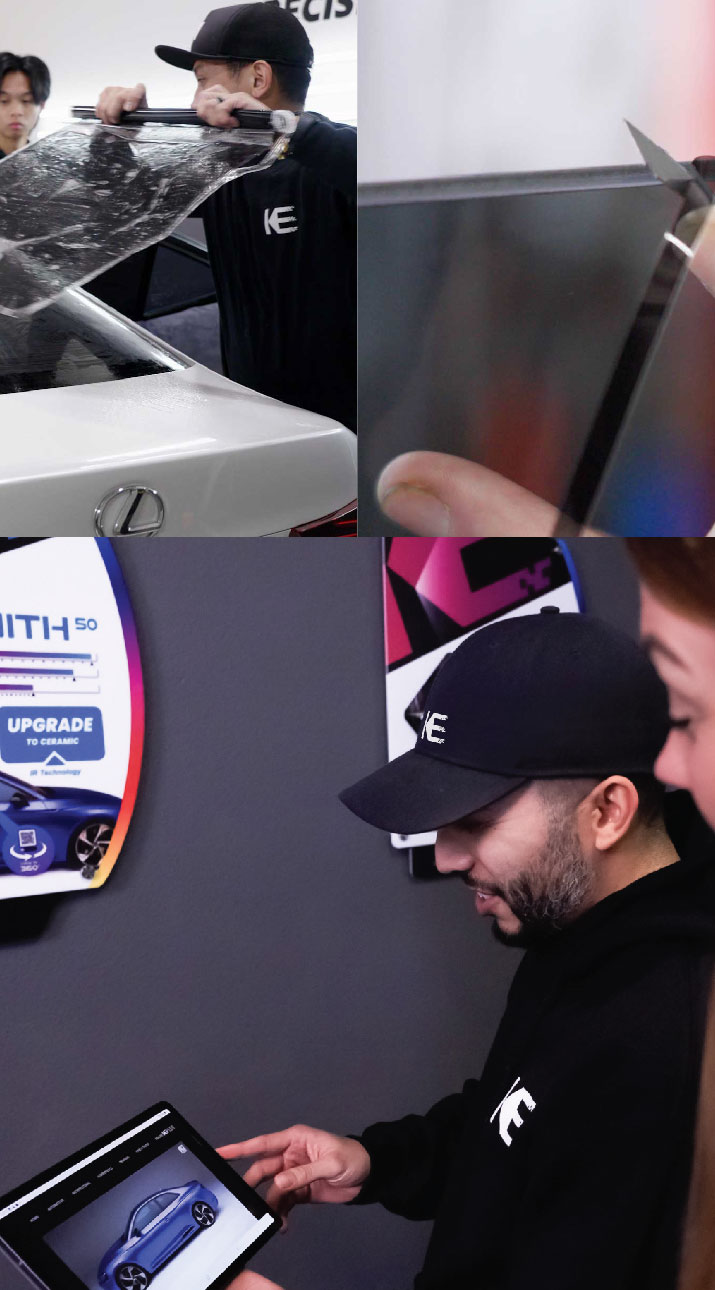 Kepler Dealer Showing Car Window Film Options to Customer in Pawtucket, Rhode Island