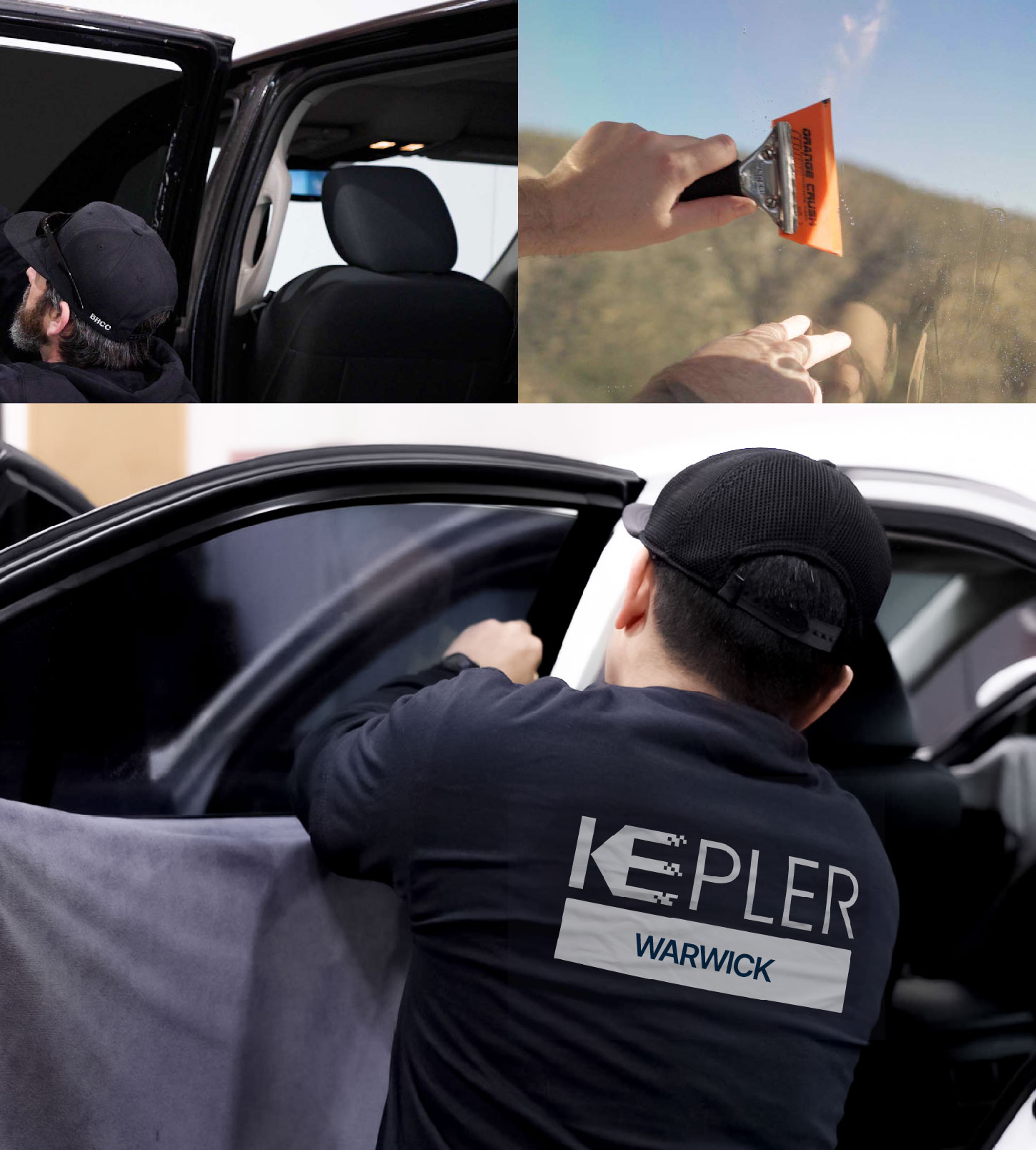 Automotive Window Tinting Expert Applying Film in Warwick, Rhode Island