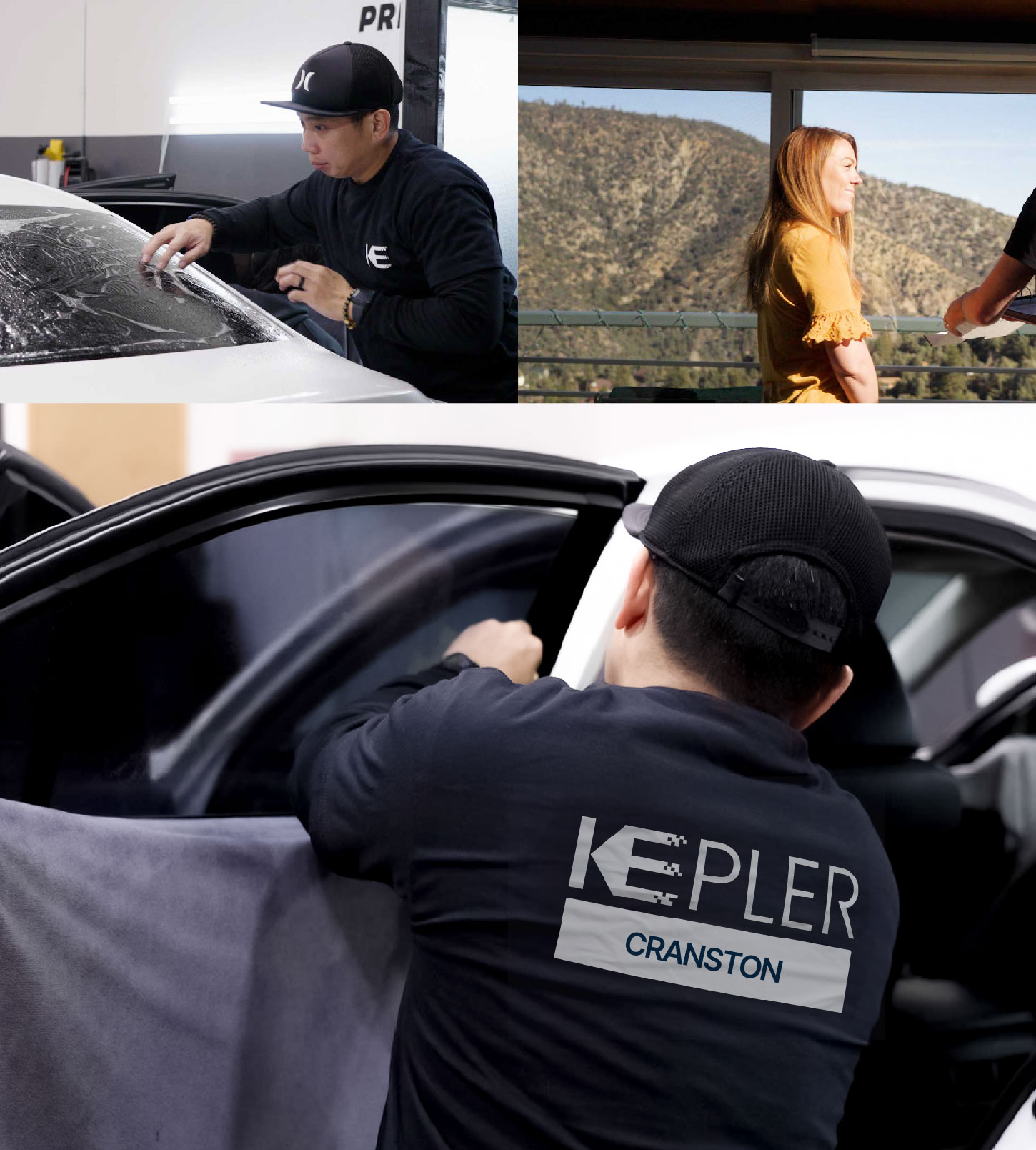 Automotive Window Tinting Expert Applying Film in Cranston, Rhode Island