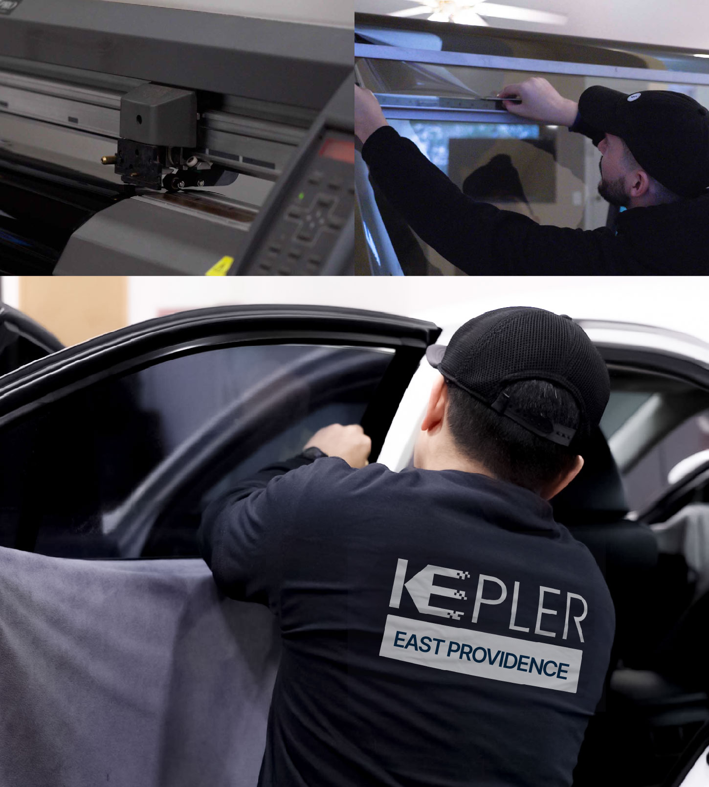 Automotive Window Tinting Expert Applying Film in East Providence, Rhode Island