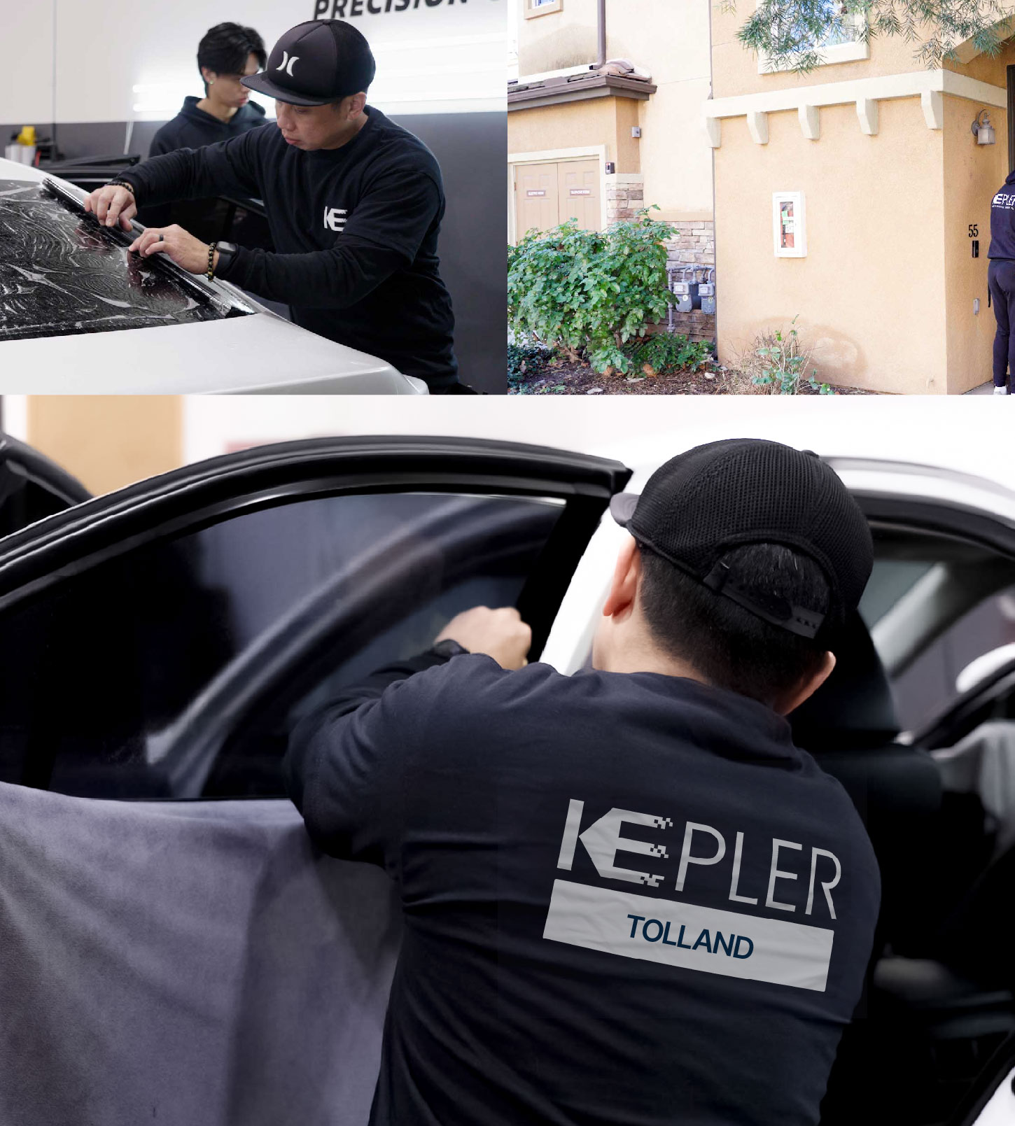 Automotive Window Tinting Expert Applying Film in Tolland, Connecticut