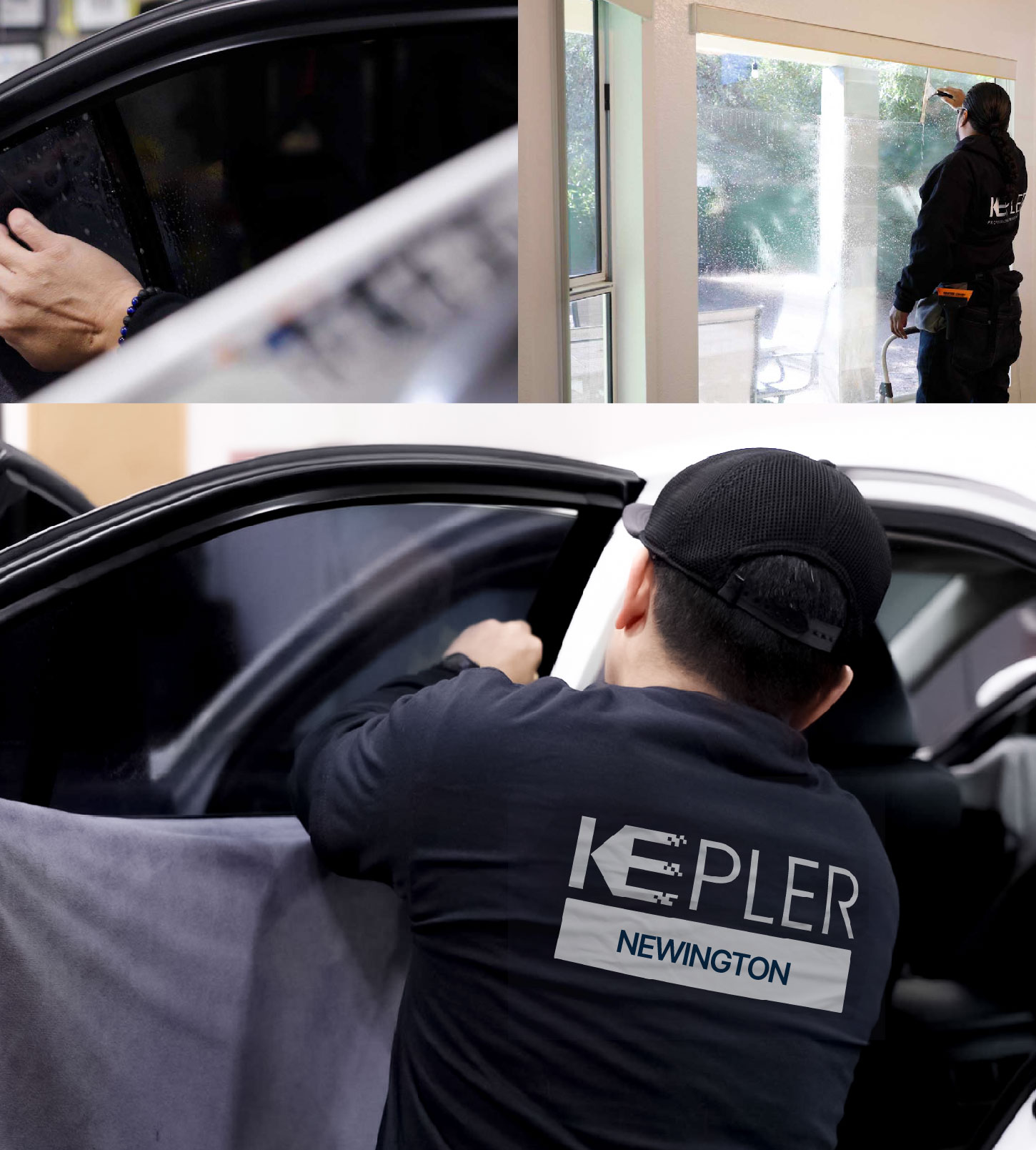 Automotive Window Tinting Expert Applying Film in Newington, Connecticut
