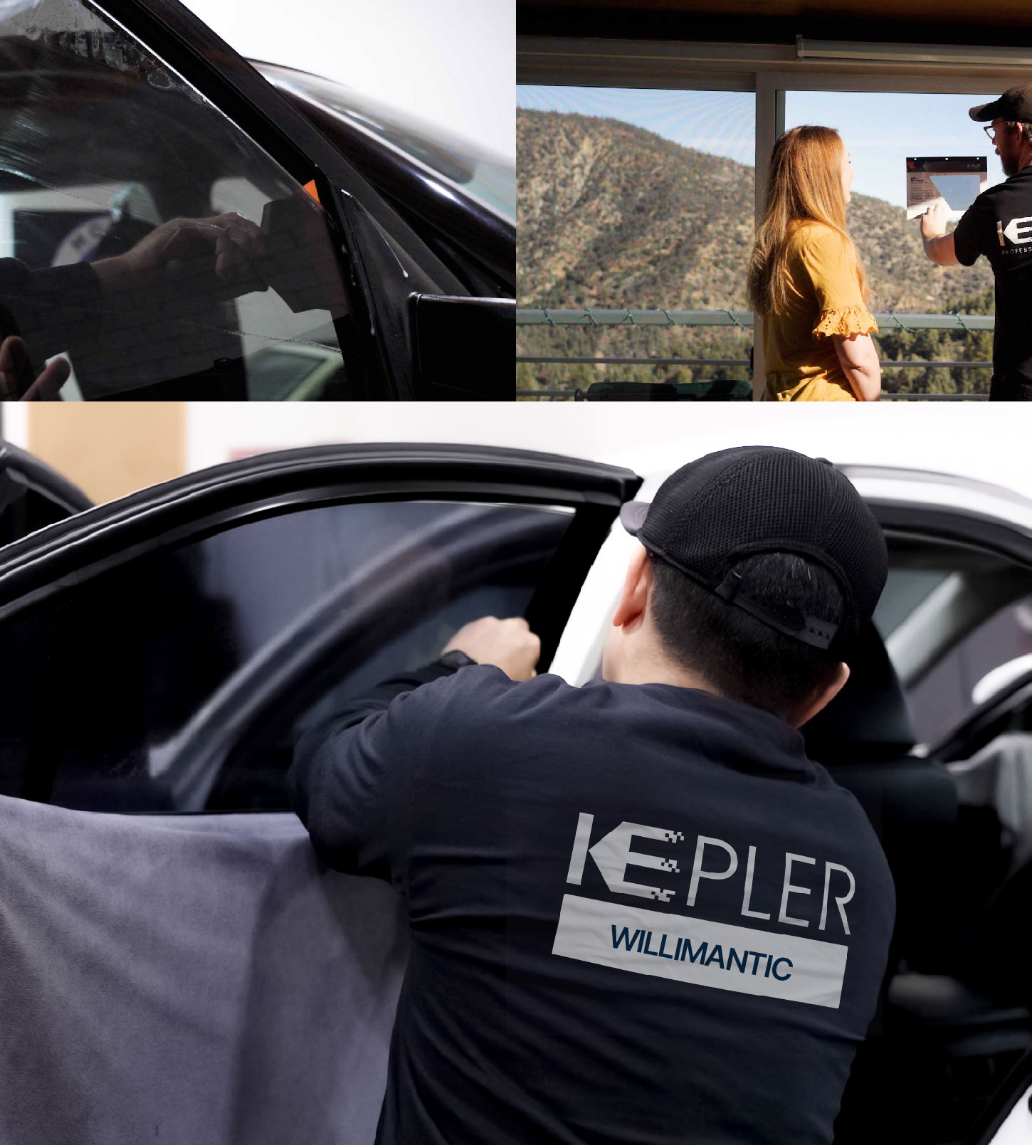 Automotive Window Tinting Expert Applying Film in Willimantic, Connecticut