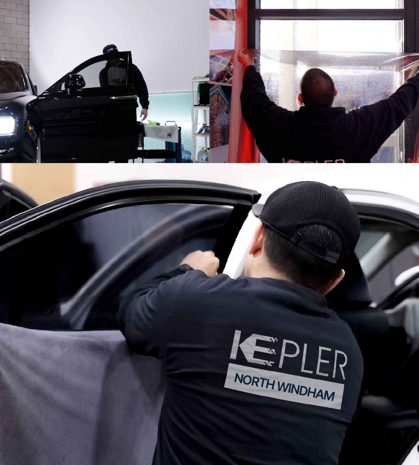 Automotive Window Tinting Expert Applying Film in North Windham, Connecticut