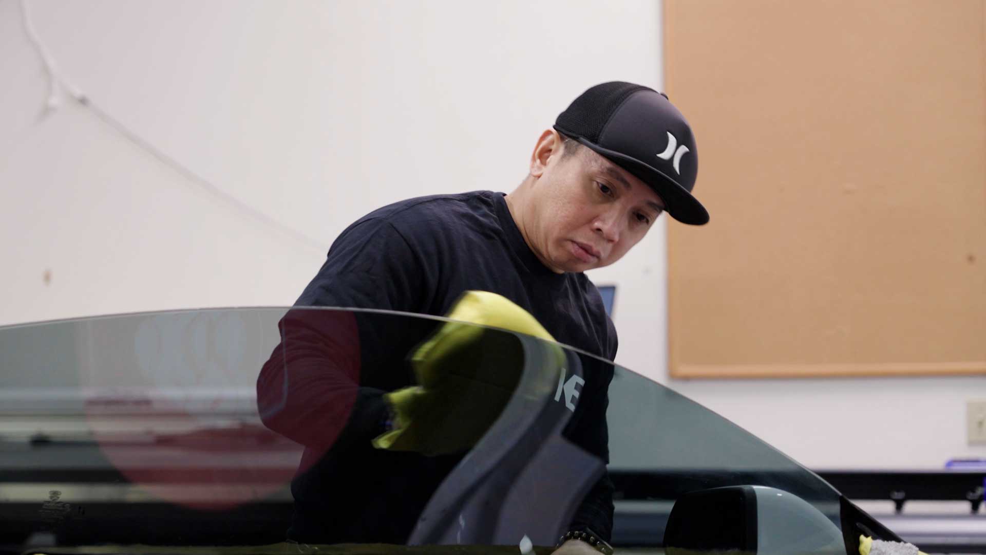 Expert Car Window Tint being cleaned after tinting in North Windham