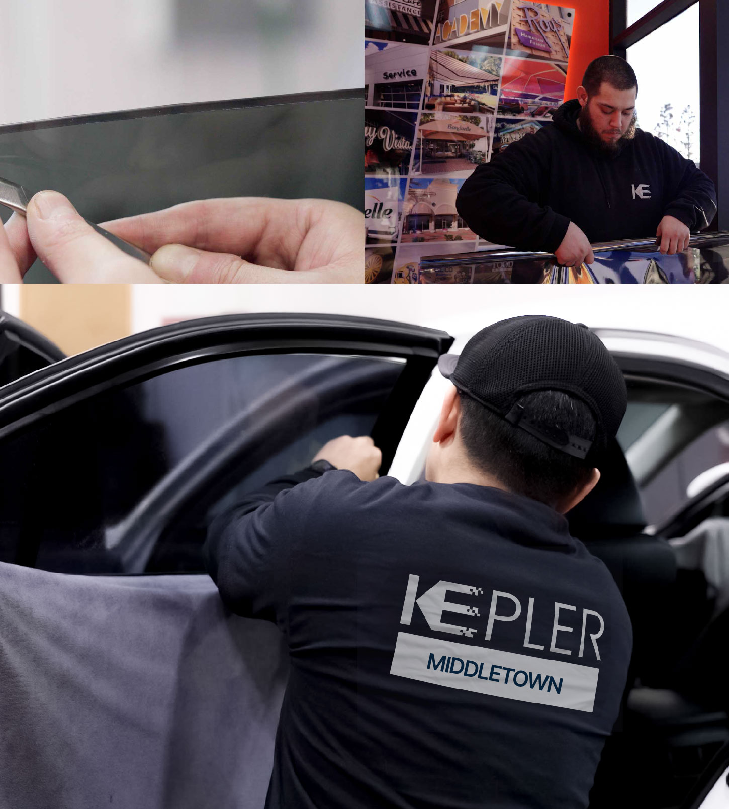 Automotive Window Tinting Expert Applying Film in Middletown, Connecticut