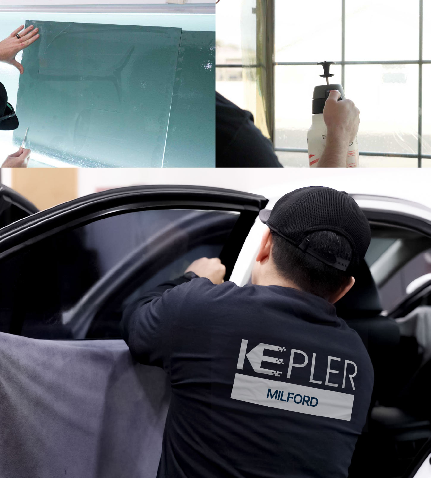 Automotive Window Tinting Expert Applying Film in Milford, Connecticut