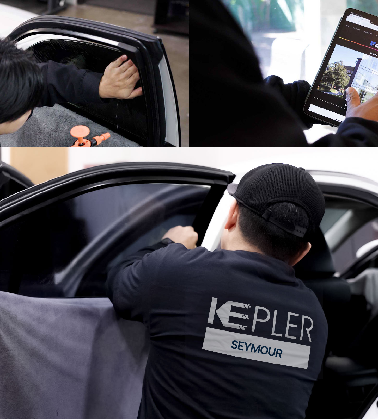 Automotive Window Tinting Expert Applying Film in Seymour, Connecticut