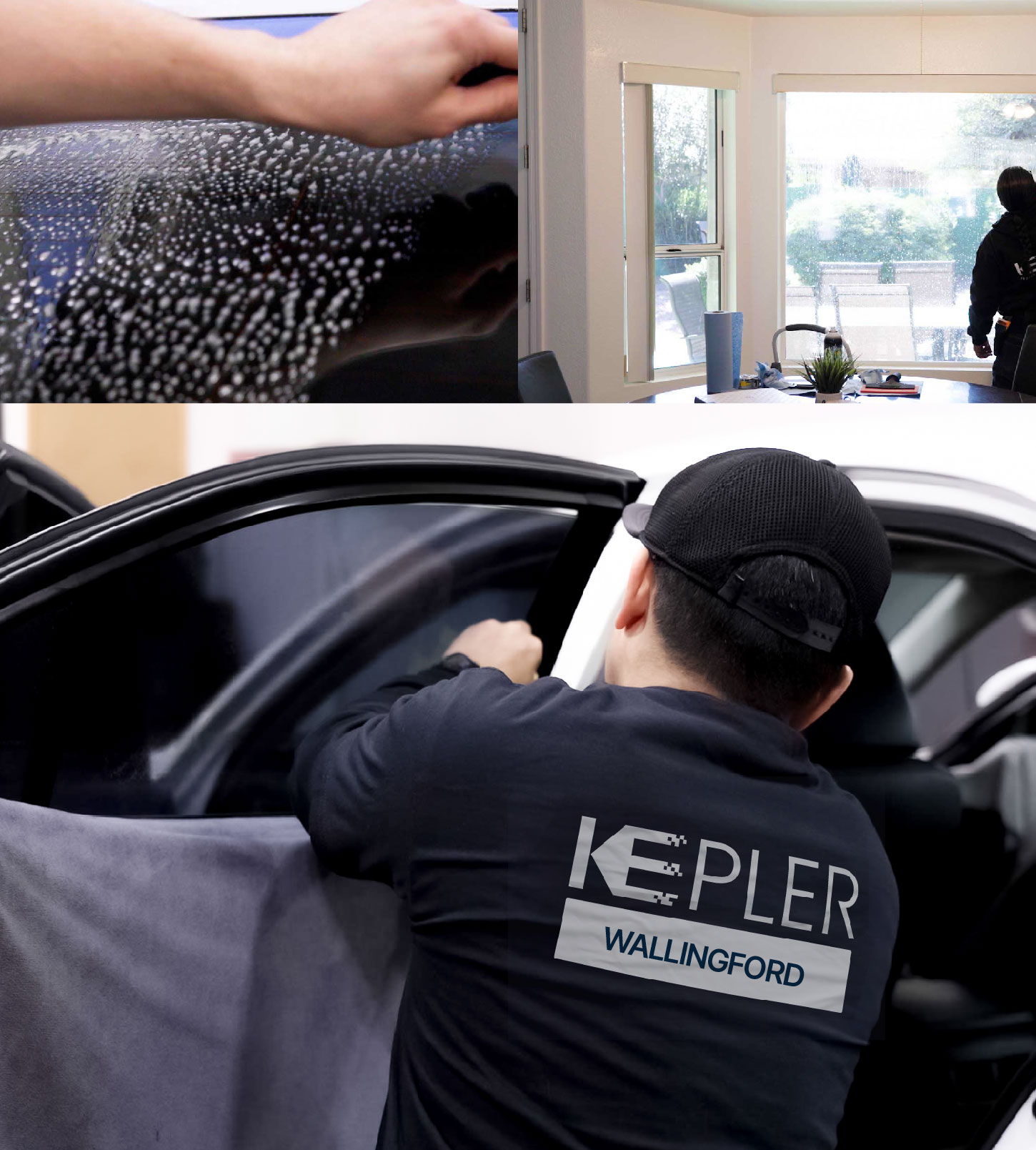 Automotive Window Tinting Expert Applying Film in Wallingford, Connecticut