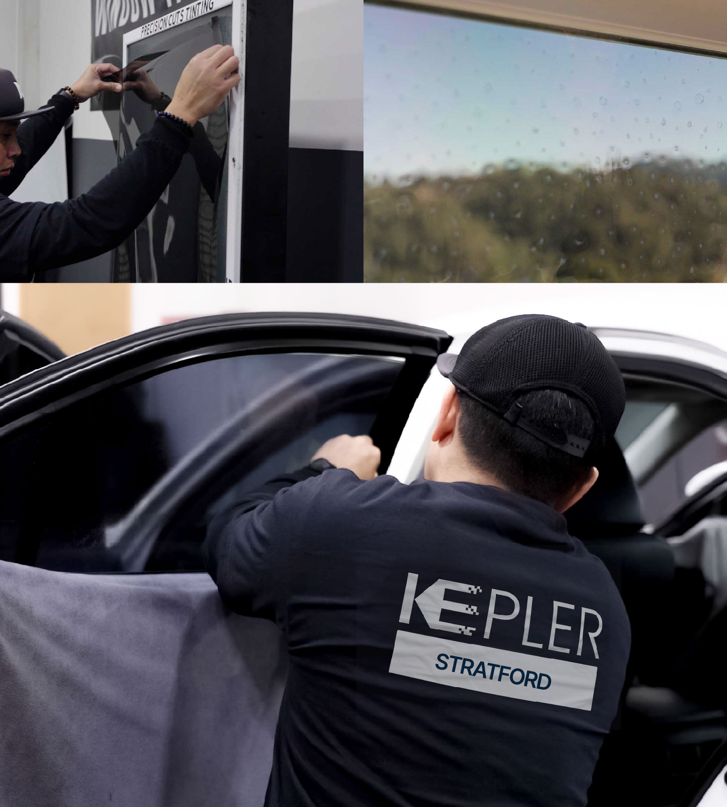 Automotive Window Tinting Expert Applying Film in Stratford, Connecticut
