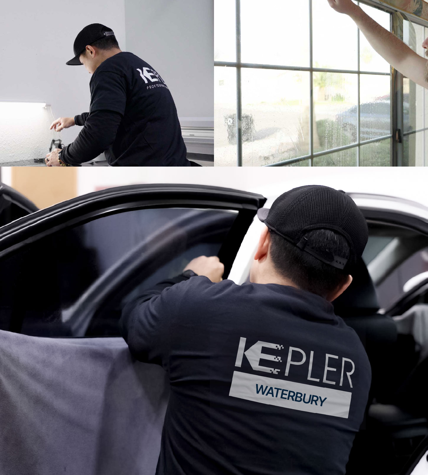 Automotive Window Tinting Expert Applying Film in Waterbury, Connecticut