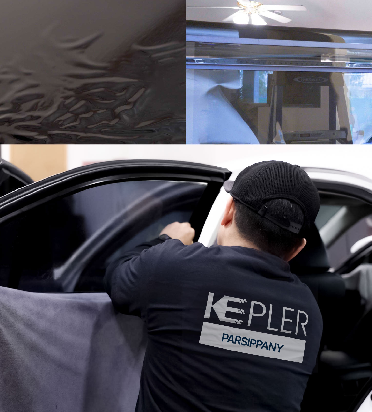 Automotive Window Tinting Expert Applying Film in Parsippany, New Jersey