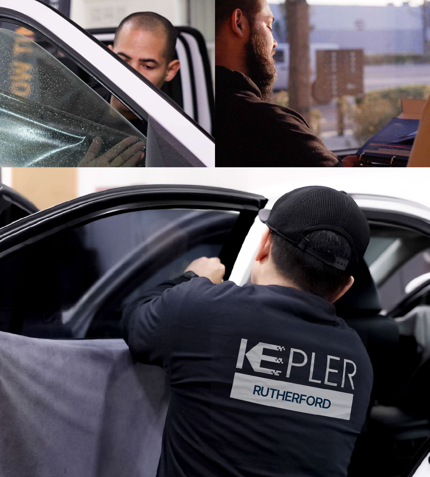 Automotive Window Tinting Expert Applying Film in Rutherford, New Jersey