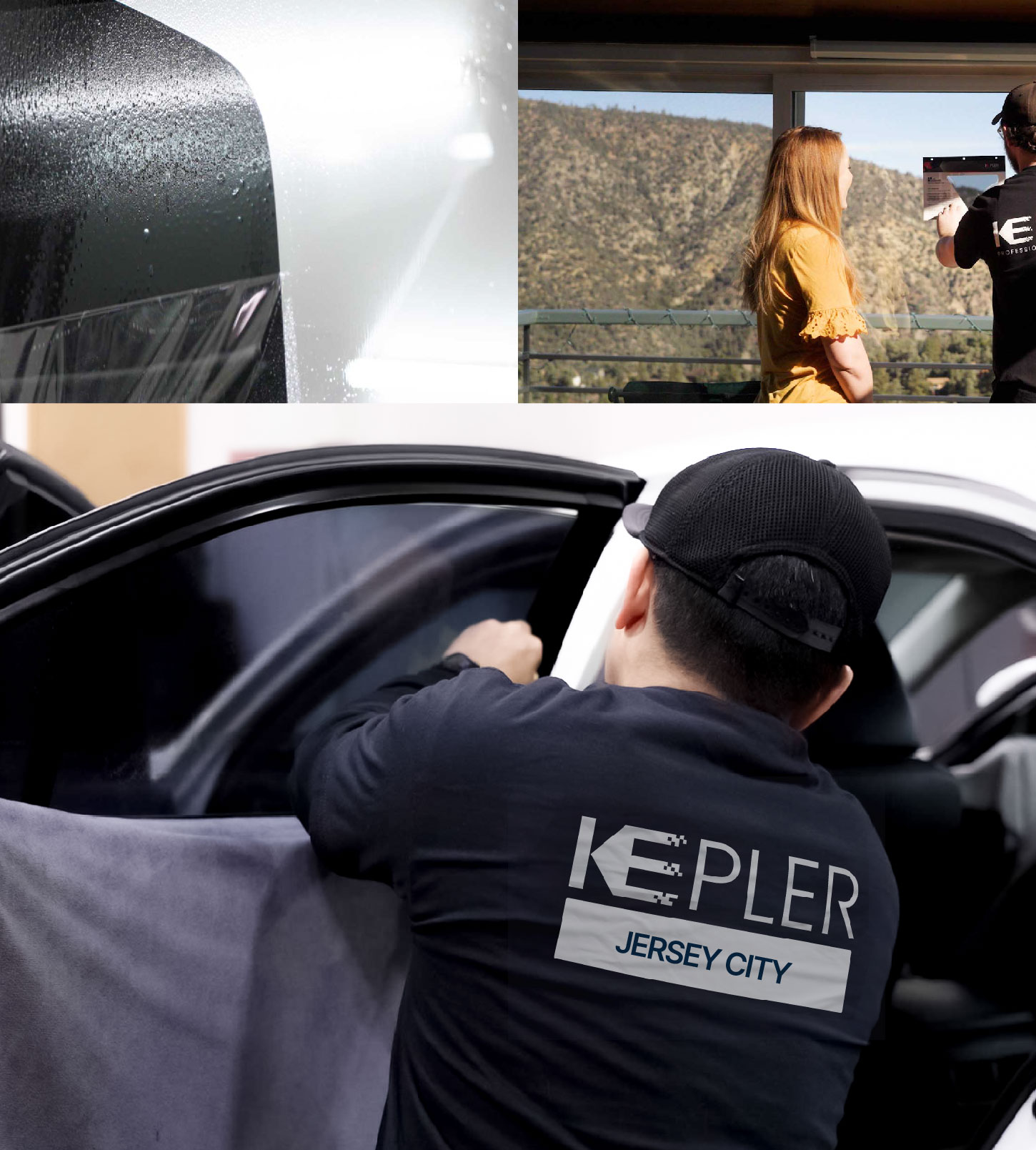 Automotive Window Tinting Expert Applying Film in Jersey City, New Jersey