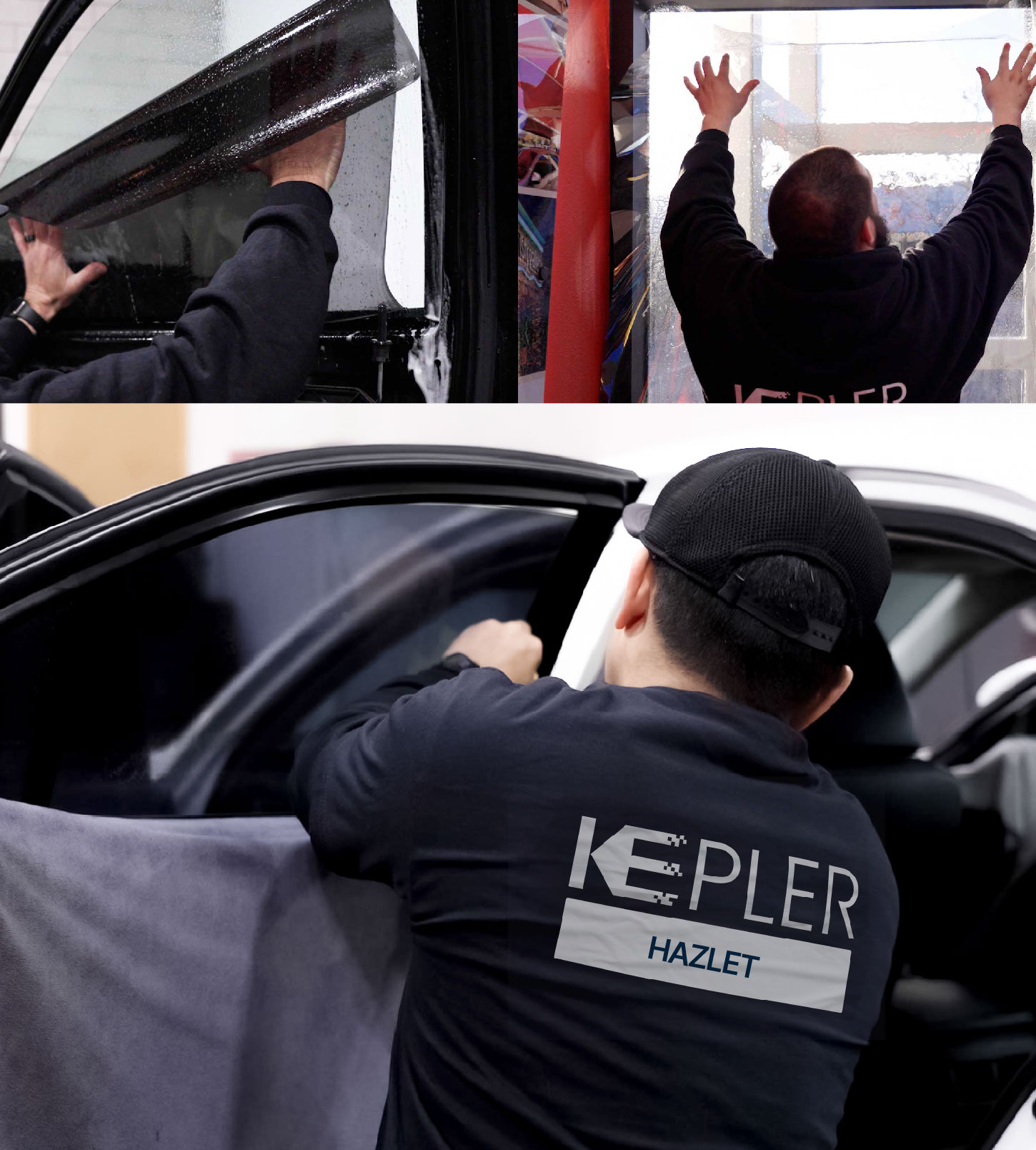 Automotive Window Tinting Expert Applying Film in Hazlet, New Jersey