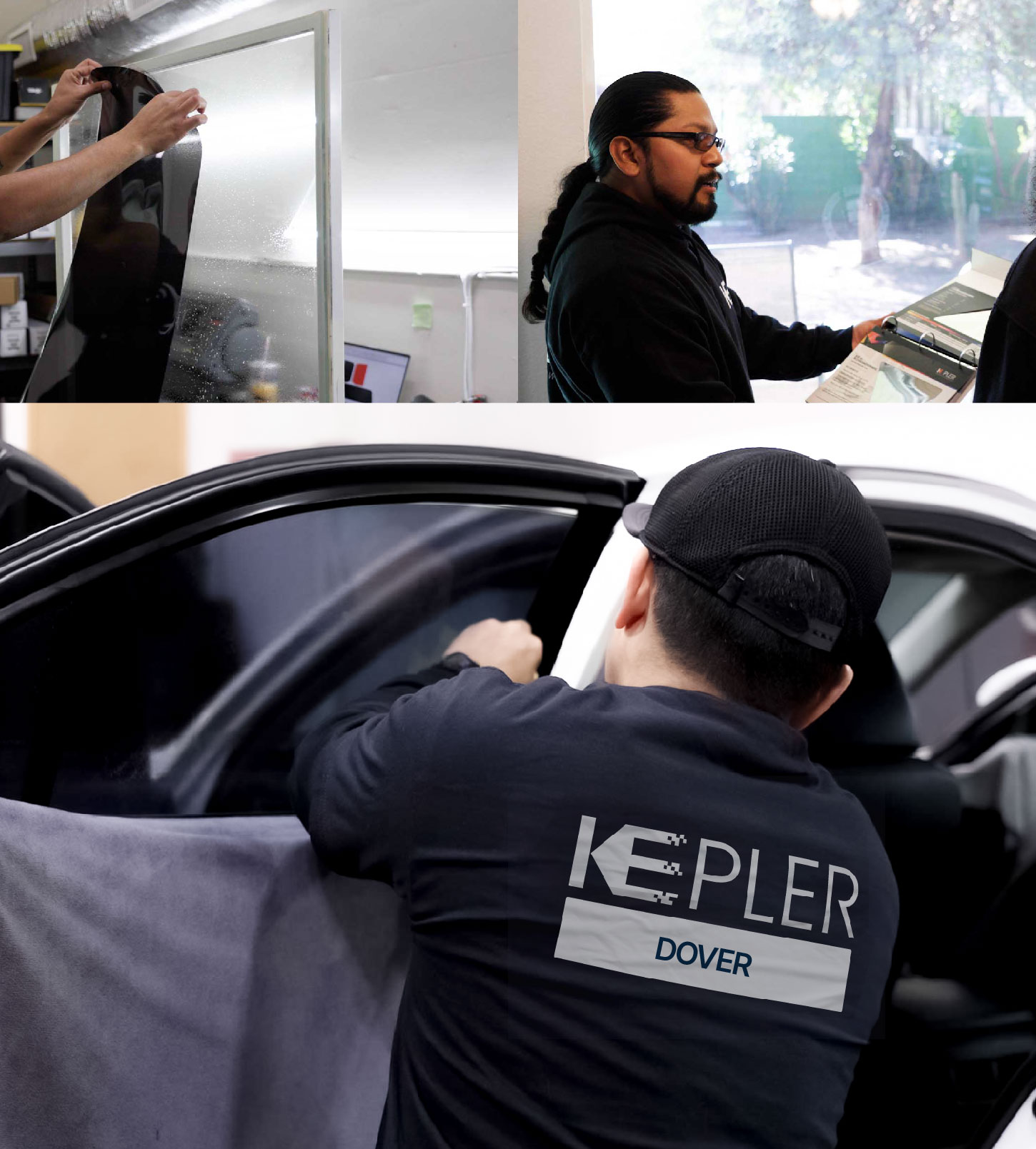 Automotive Window Tinting Expert Applying Film in Dover, New Jersey