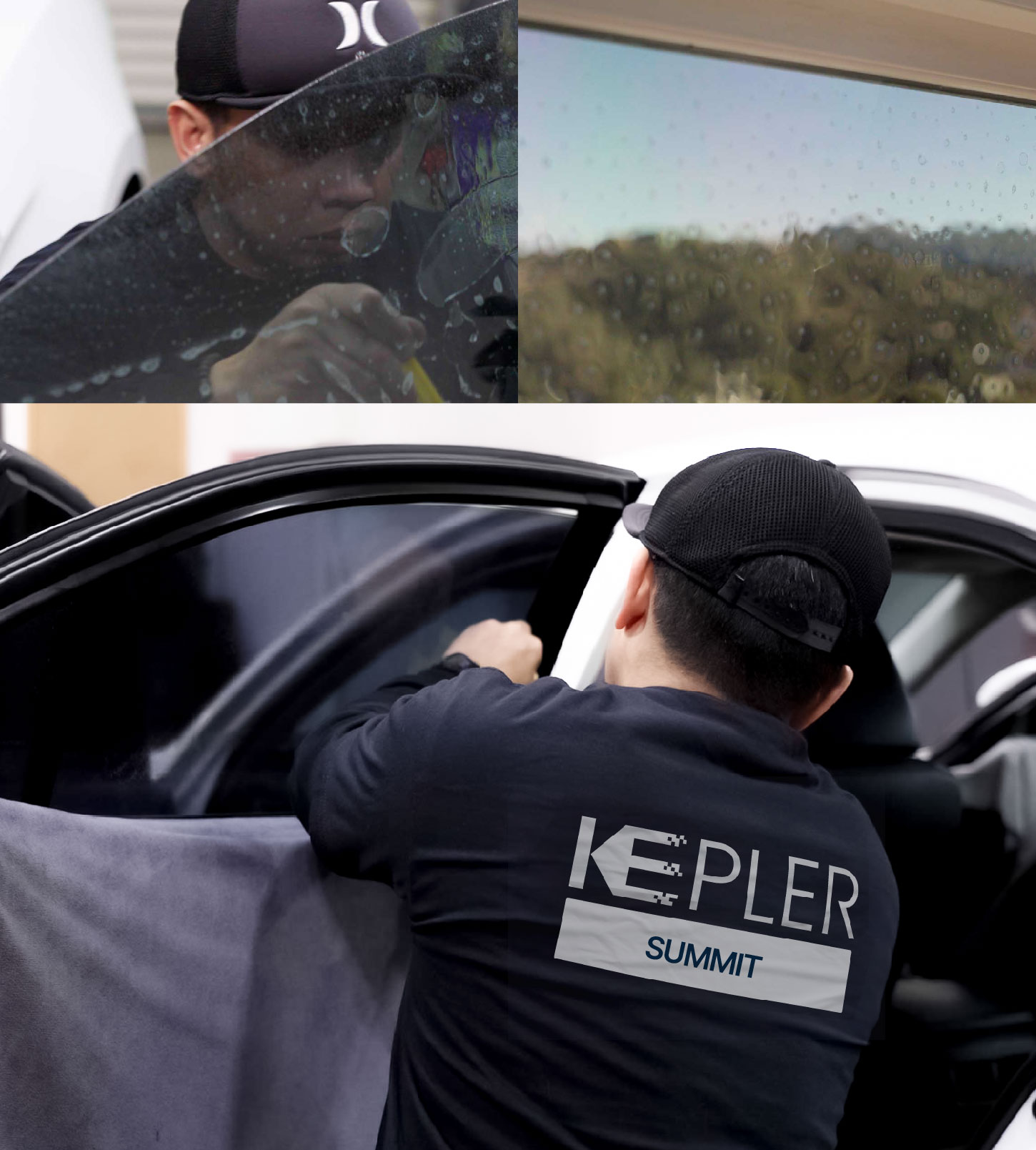 Automotive Window Tinting Expert Applying Film in Summit, New Jersey