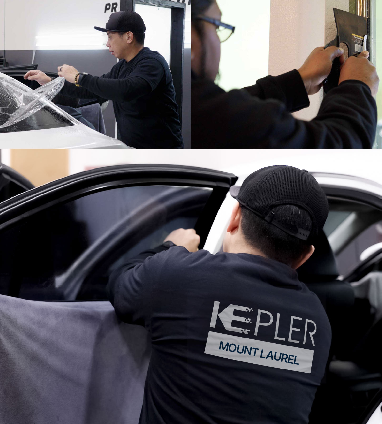 Automotive Window Tinting Expert Applying Film in Mount Laurel, New Jersey