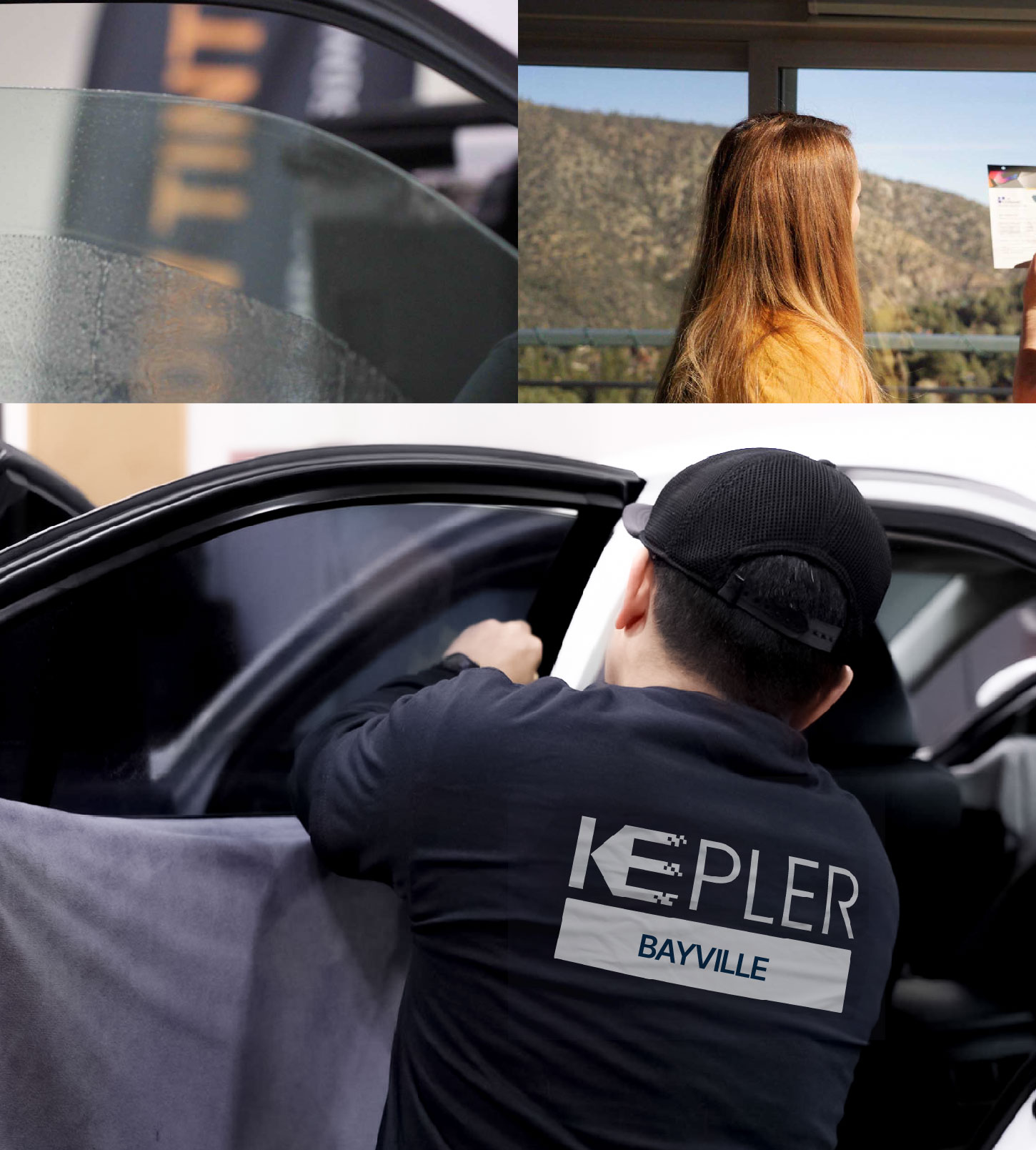 Automotive Window Tinting Expert Applying Film in Bayville, New Jersey