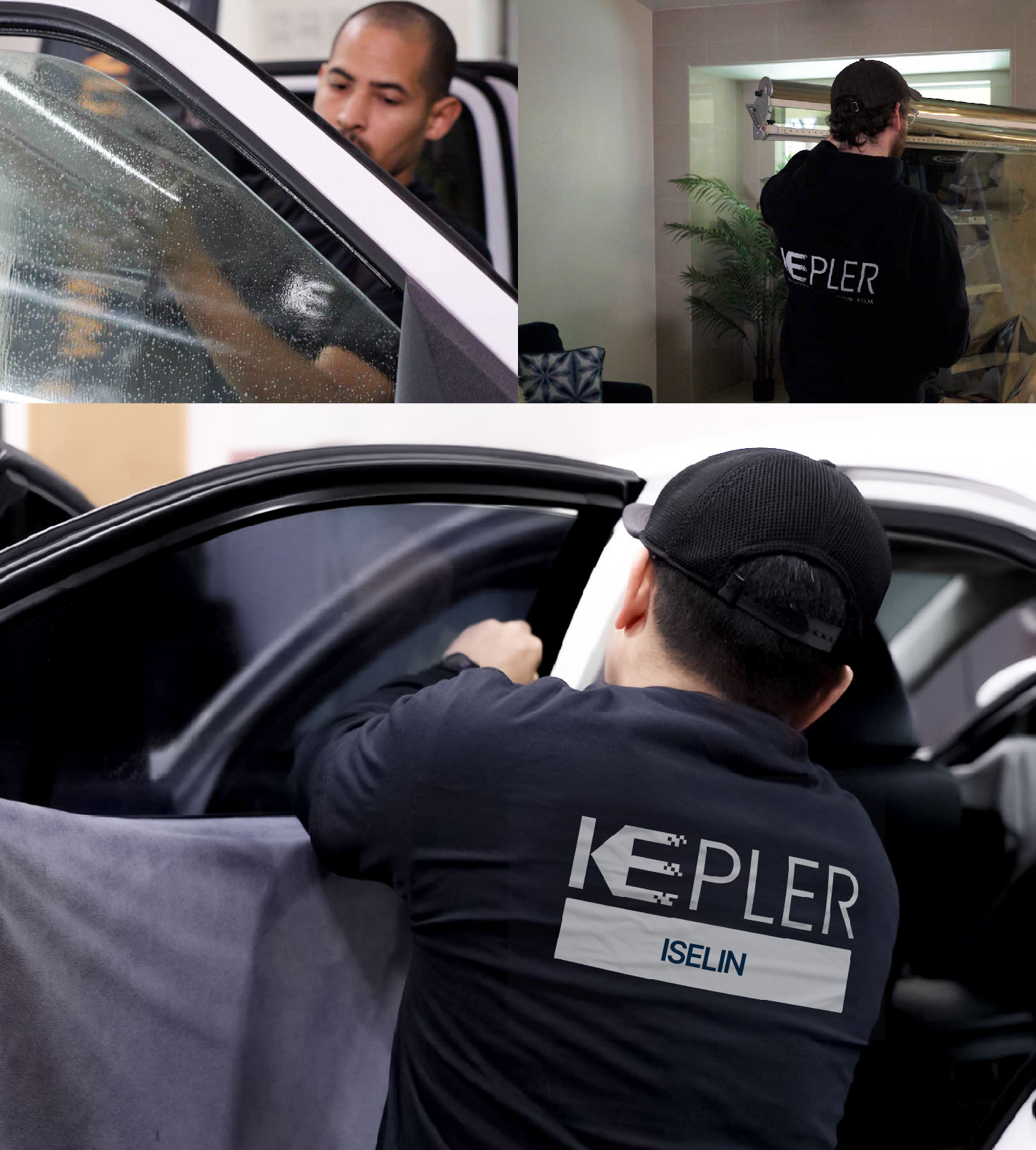 Automotive Window Tinting Expert Applying Film in Iselin, New Jersey