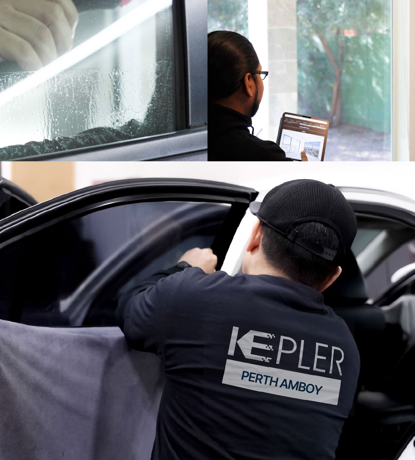 Automotive Window Tinting Expert Applying Film in Perth Amboy, New Jersey