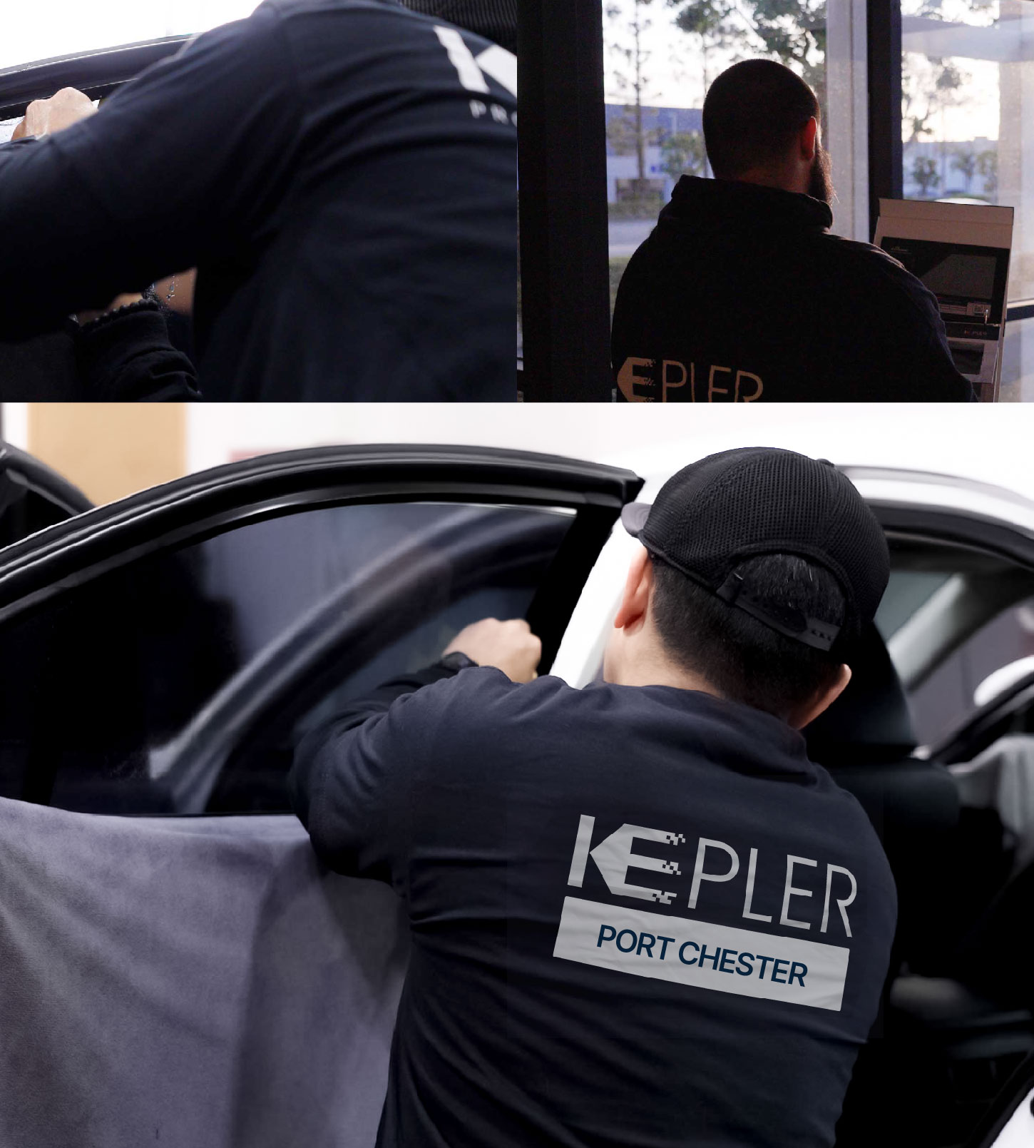Automotive Window Tinting Expert Applying Film in Port Chester, New York