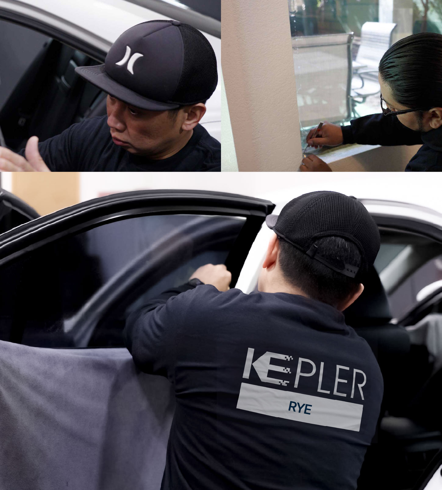 Automotive Window Tinting Expert Applying Film in Rye, New York