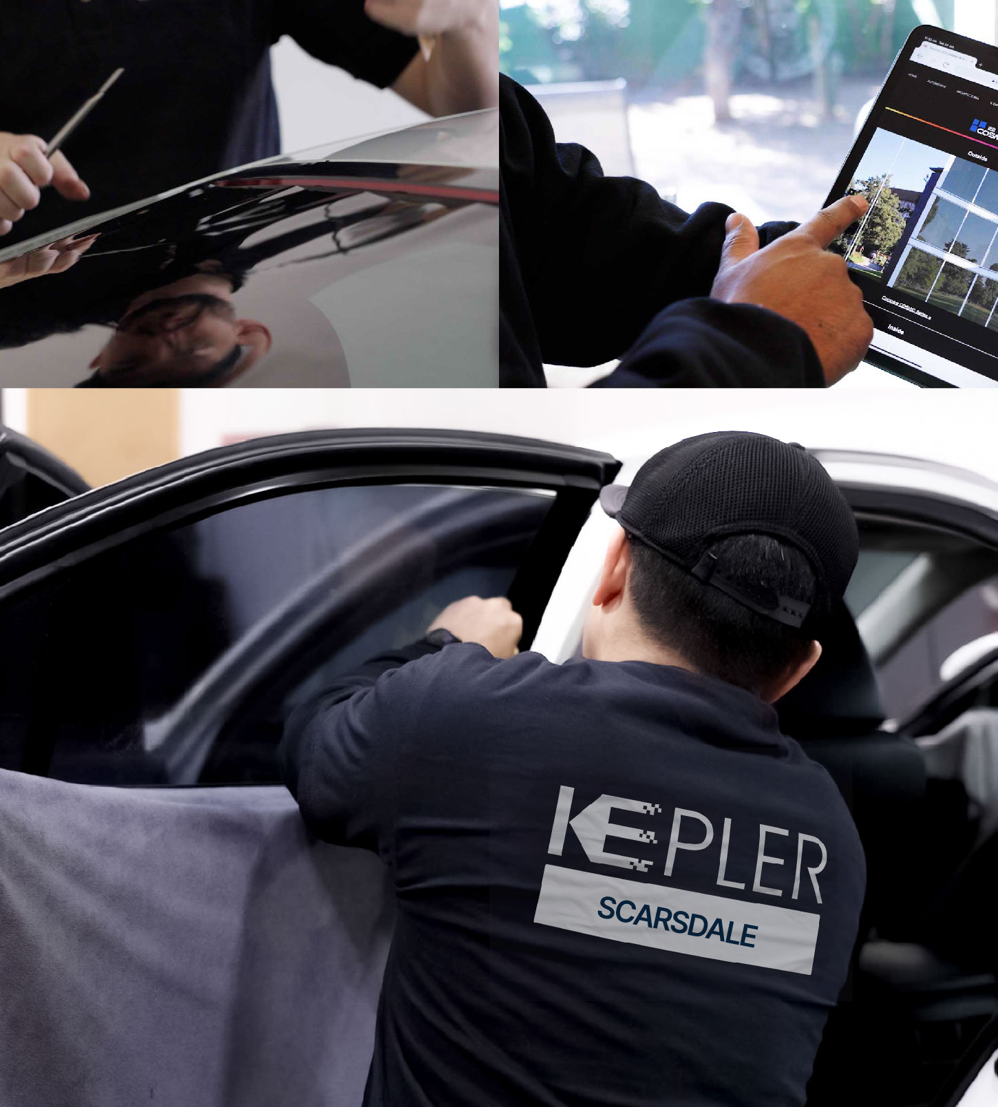 Automotive Window Tinting Expert Applying Film in Scarsdale, New York