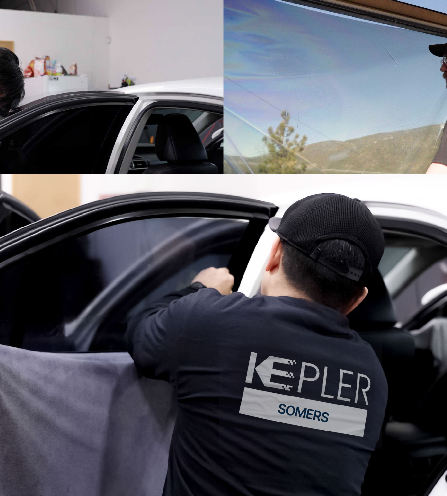 Automotive Window Tinting Expert Applying Film in Somers, New York