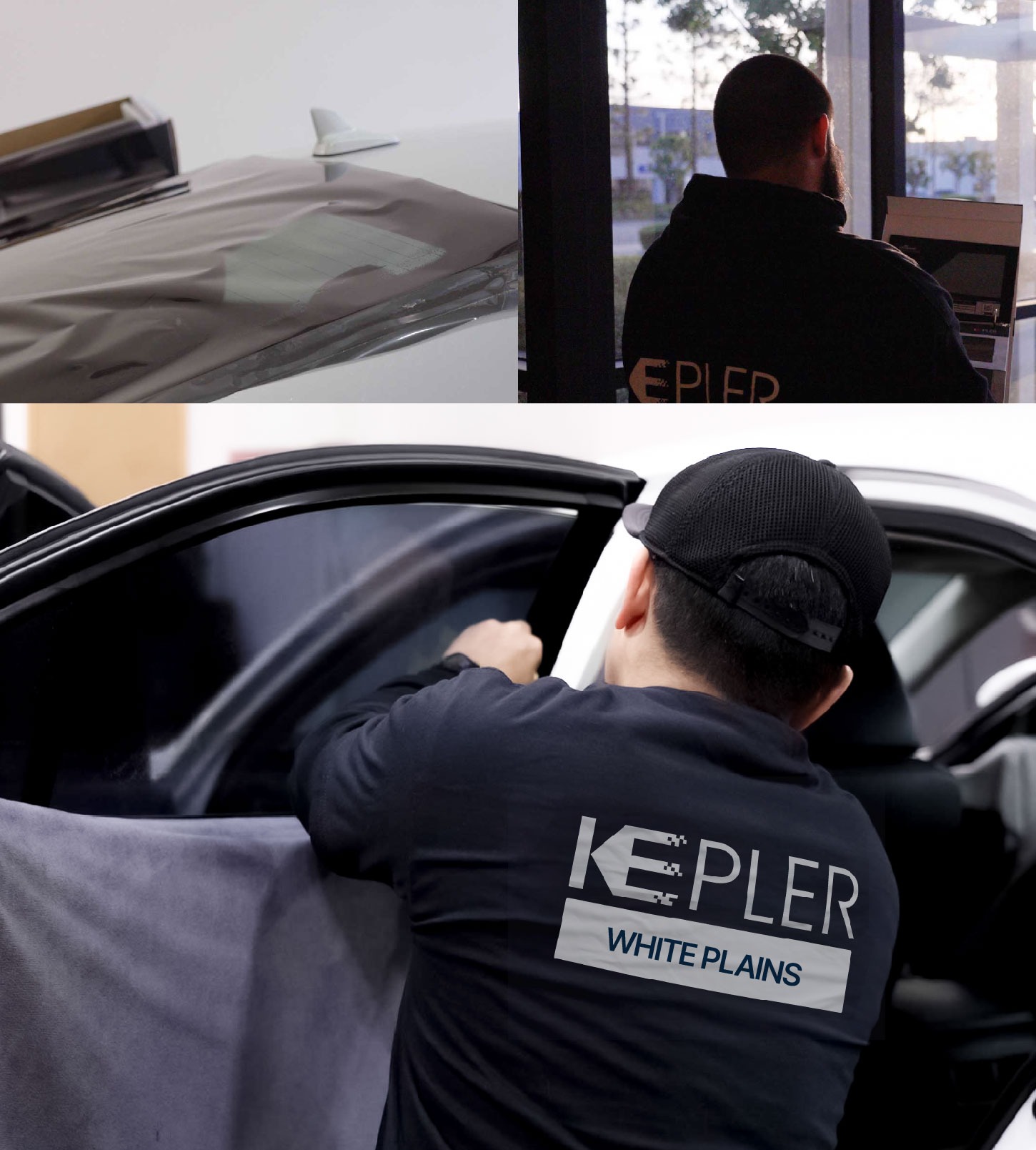 Automotive Window Tinting Expert Applying Film in White Plains, New York