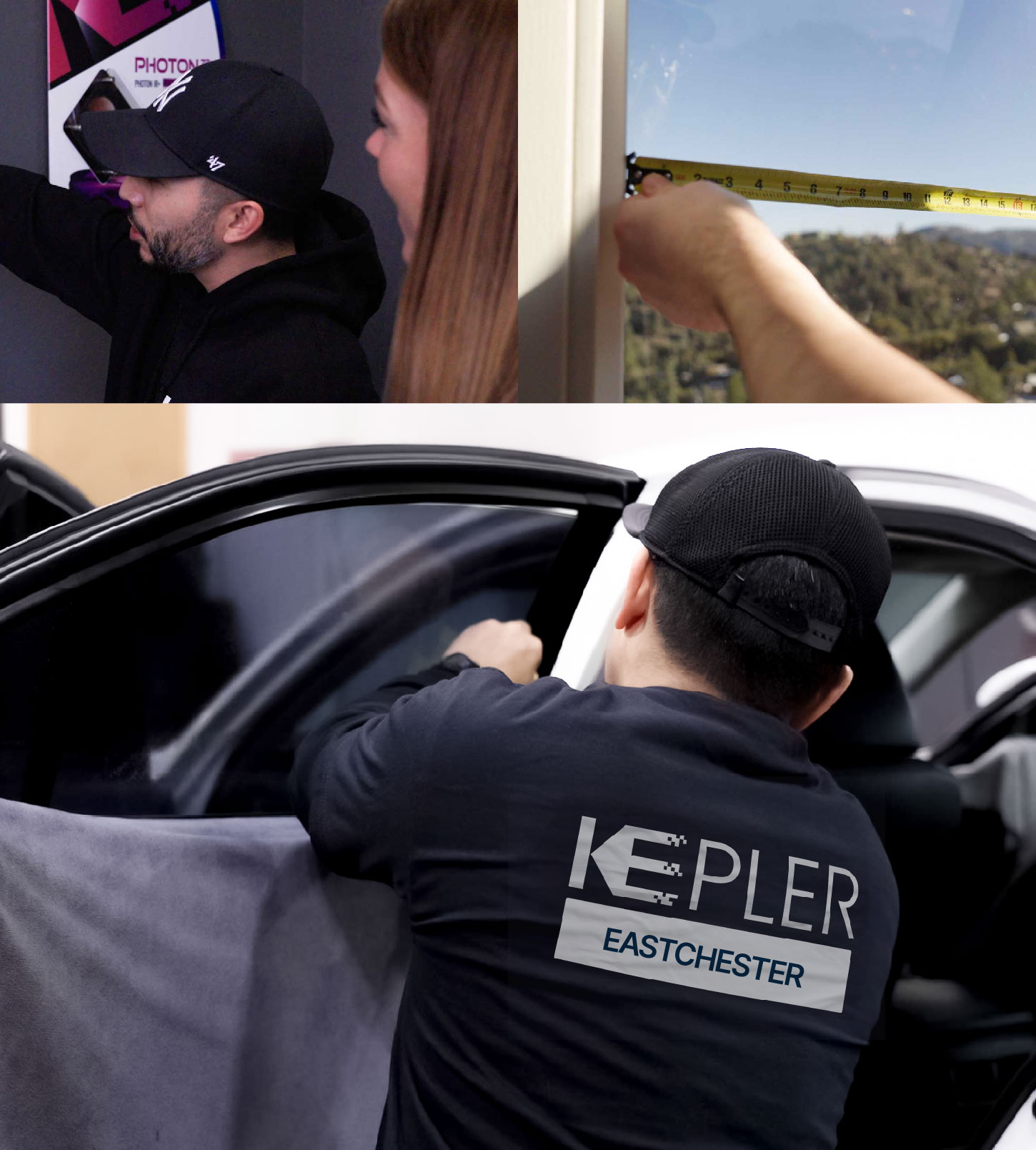 Automotive Window Tinting Expert Applying Film in Eastchester, New York