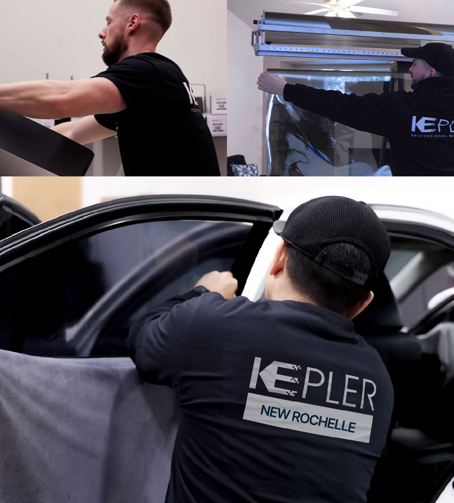 Automotive Window Tinting Expert Applying Film in New Rochelle, New York