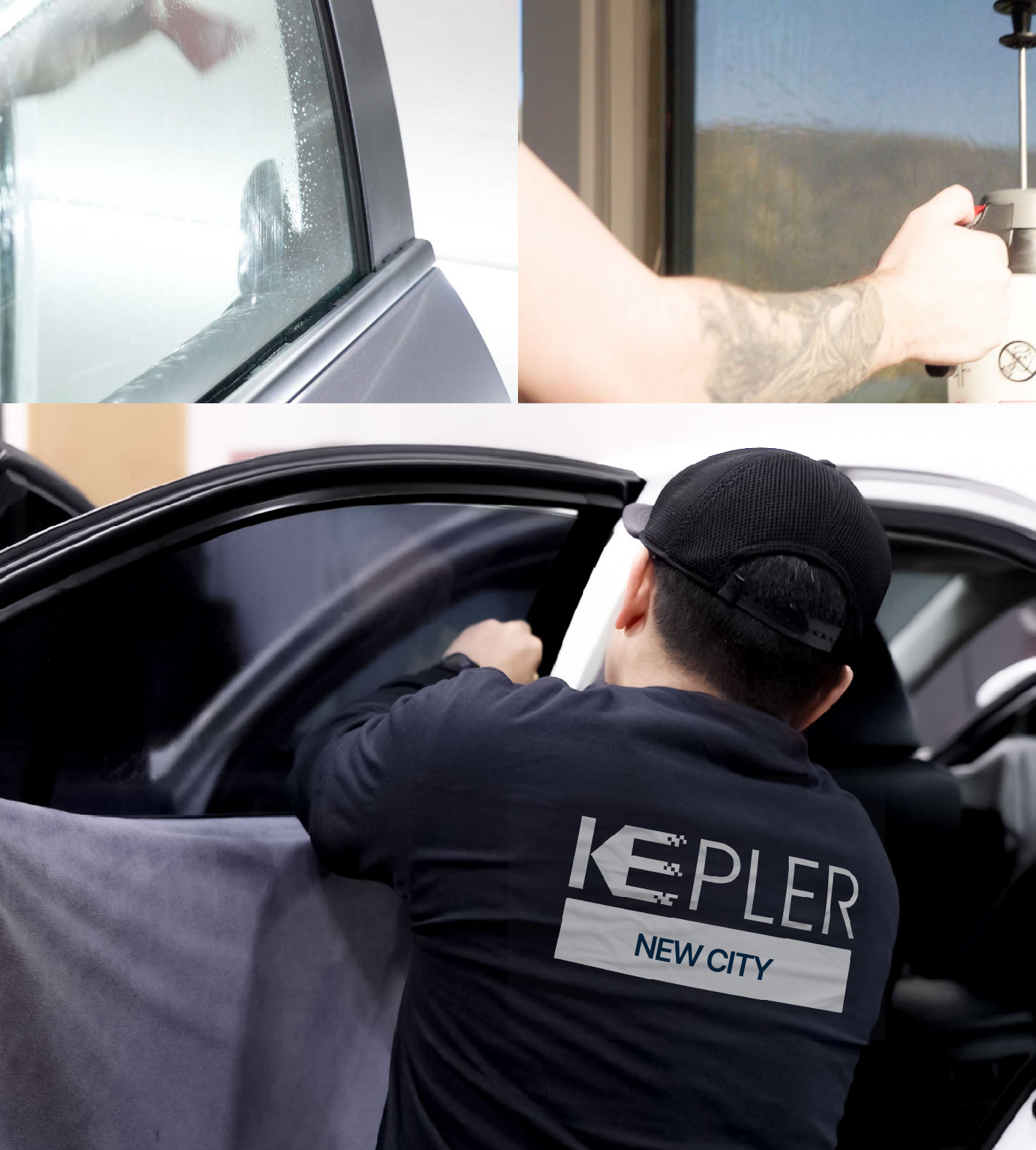 Automotive Window Tinting Expert Applying Film in New City, New York