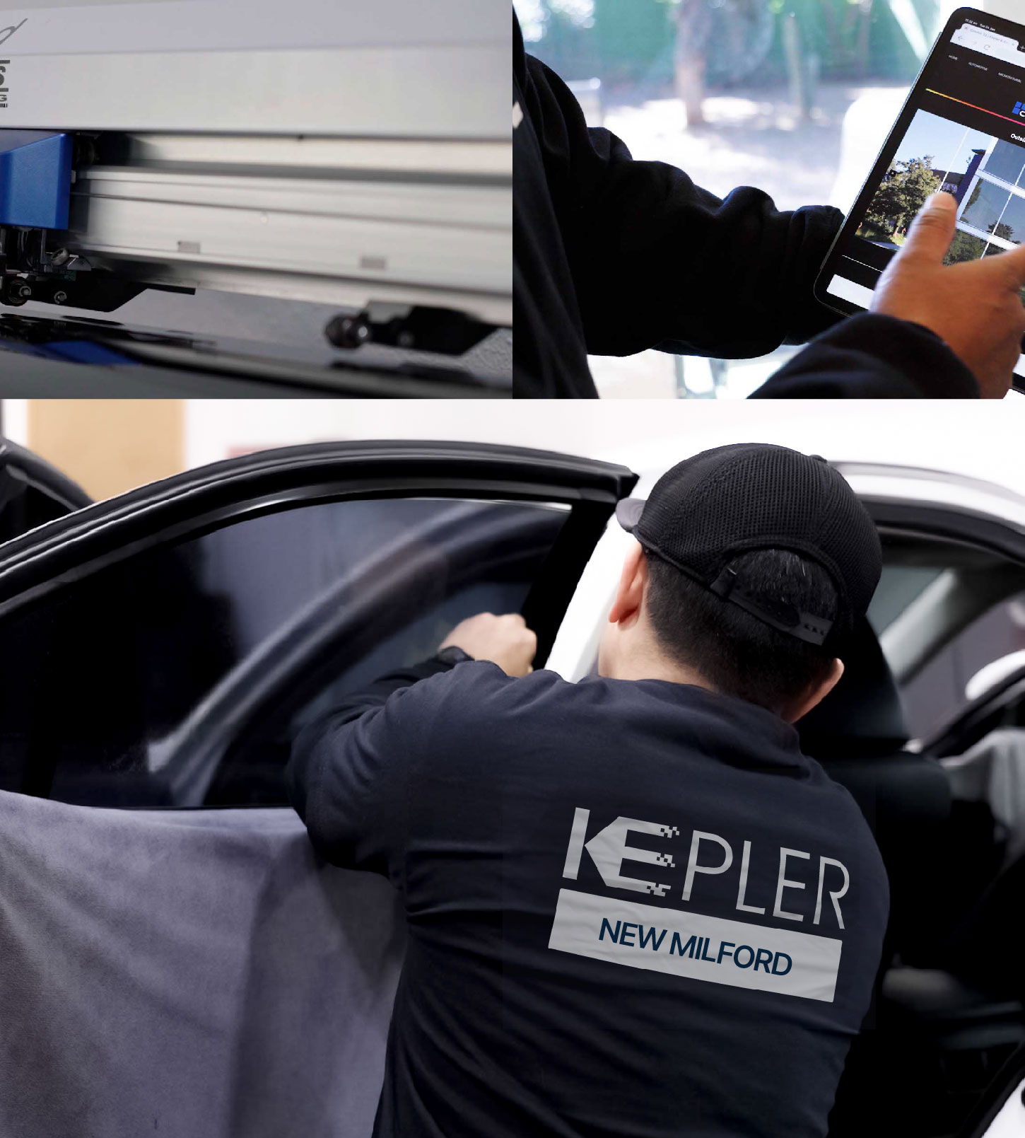 Automotive Window Tinting Expert Applying Film in New Milford, New York